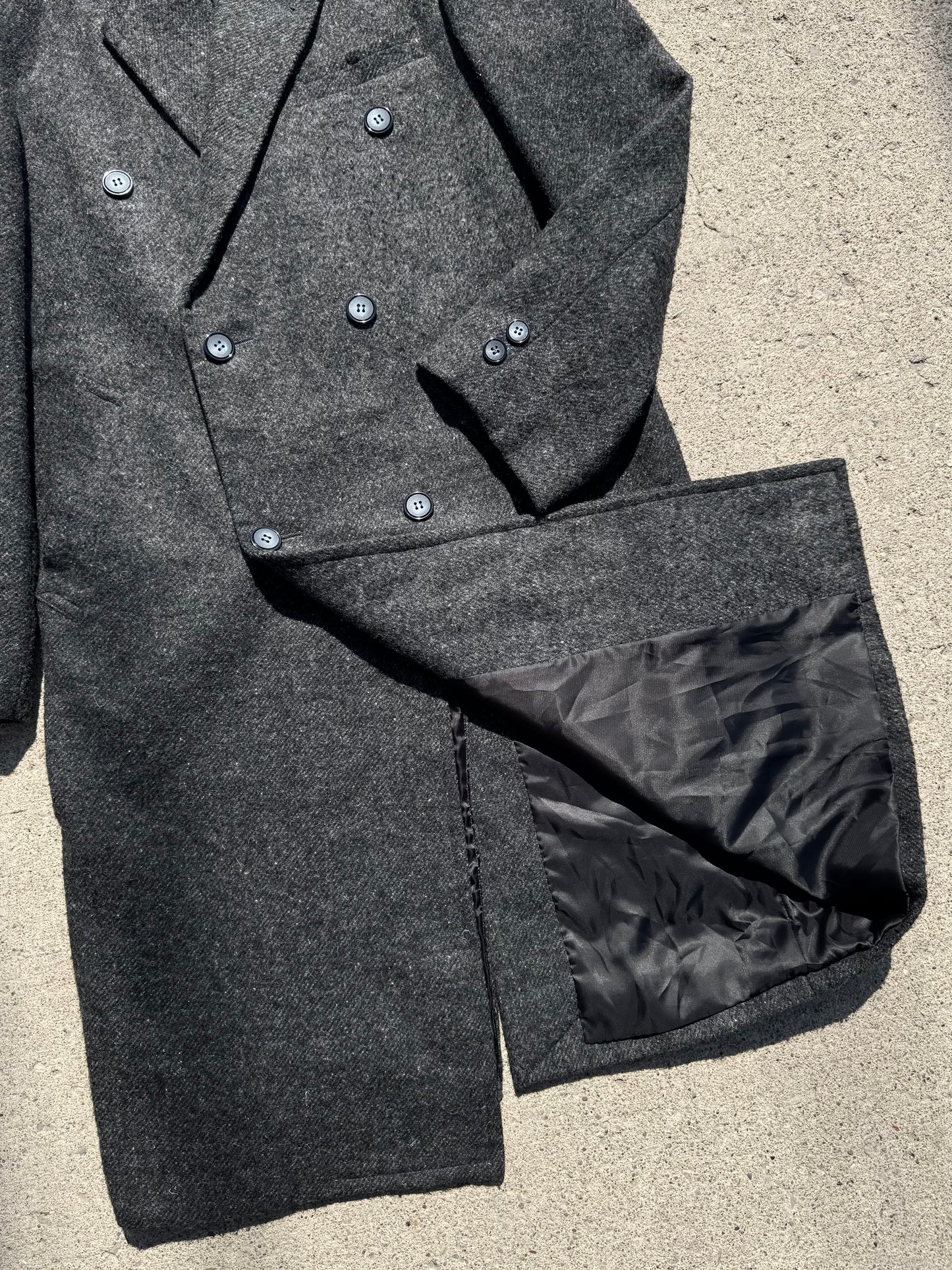 Vintage 1980s Jimmy’s Tailor Grey Wool Double-Breasted Overcoat | L/XL
