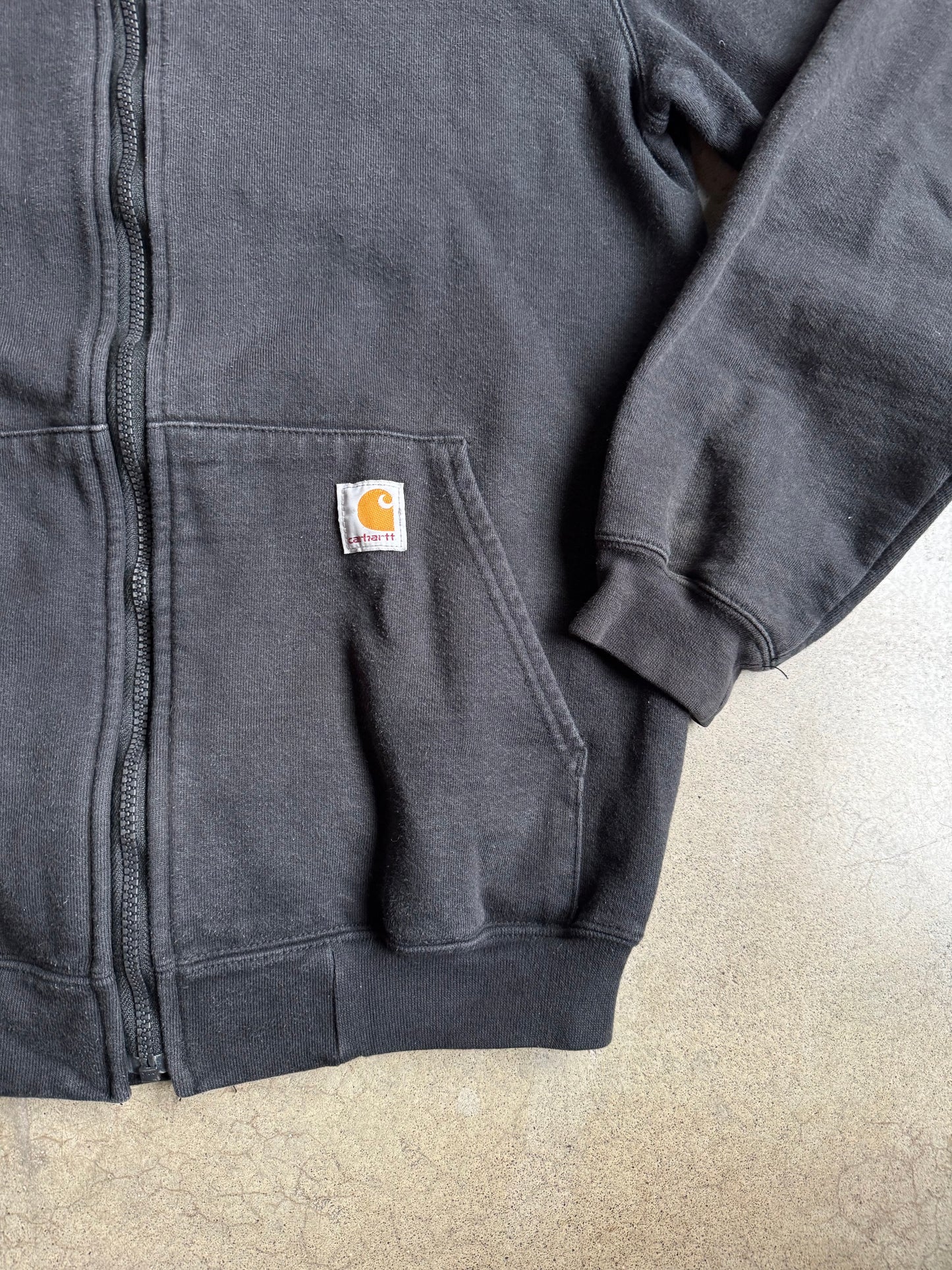 Vintage 1990s Carhartt Black Zip-Up Hooded Sweatshirt | Small