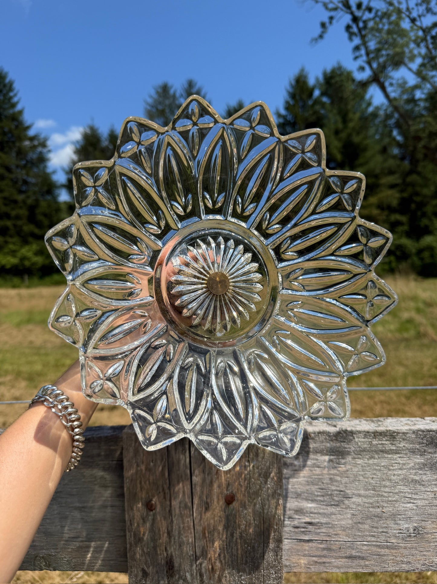 Vintage 1950s Brass & Crystal Pedestal Cherub Dish
