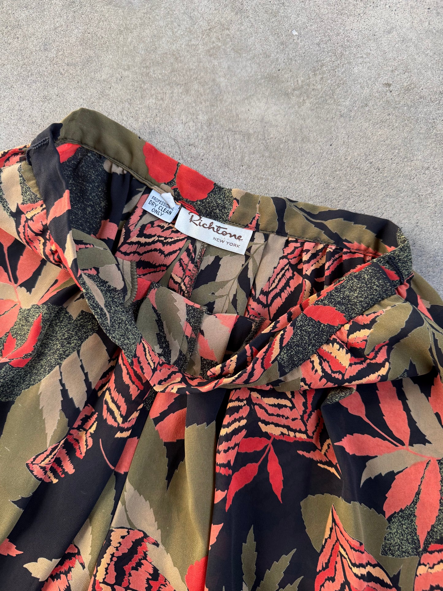 Vintage 1980s Richtone NY Tropical Leaf Print Two-Piece Set | S/M