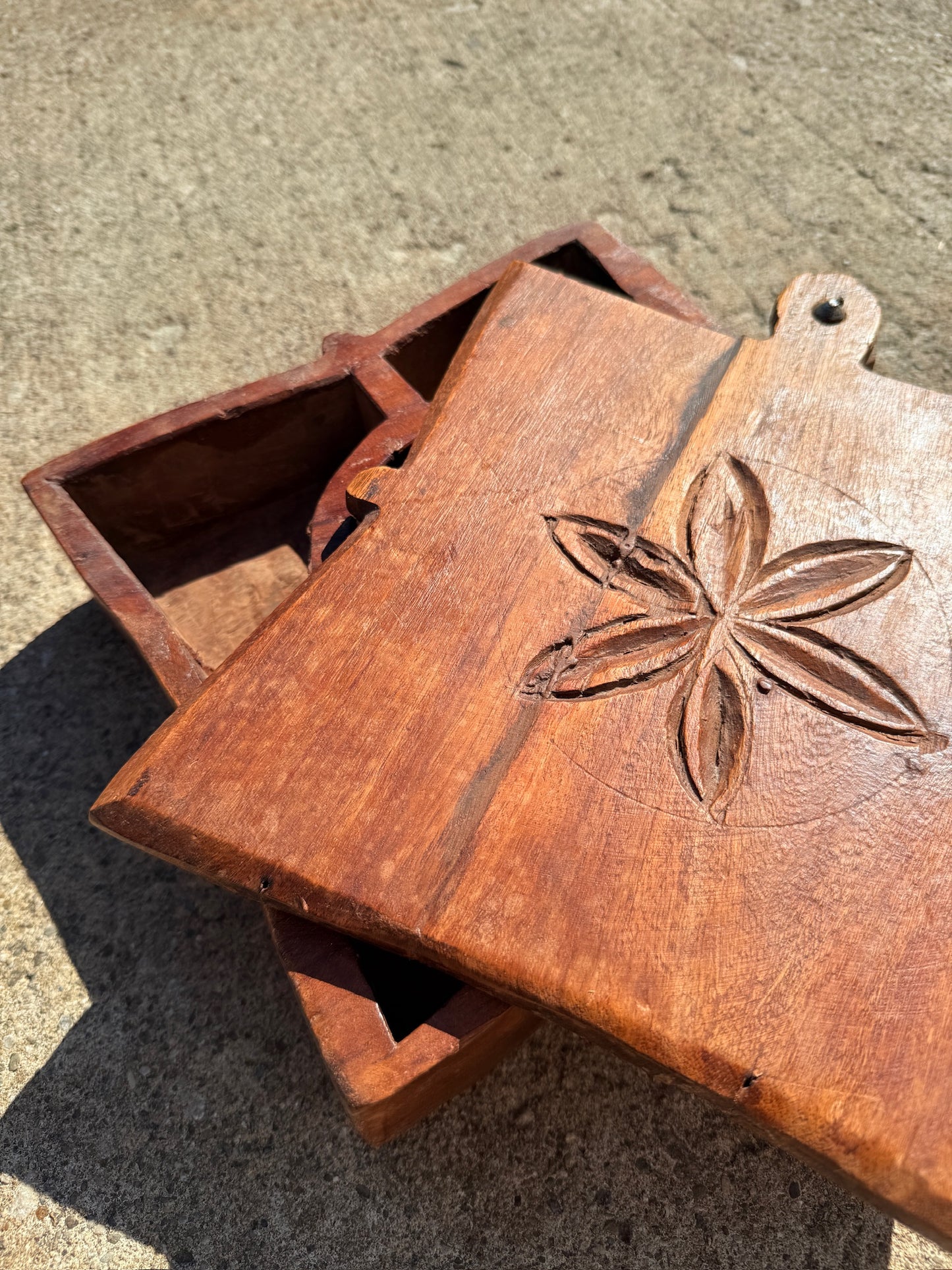 Antique Wood-Carved Tikal Spice Box w/ Swivel Lid