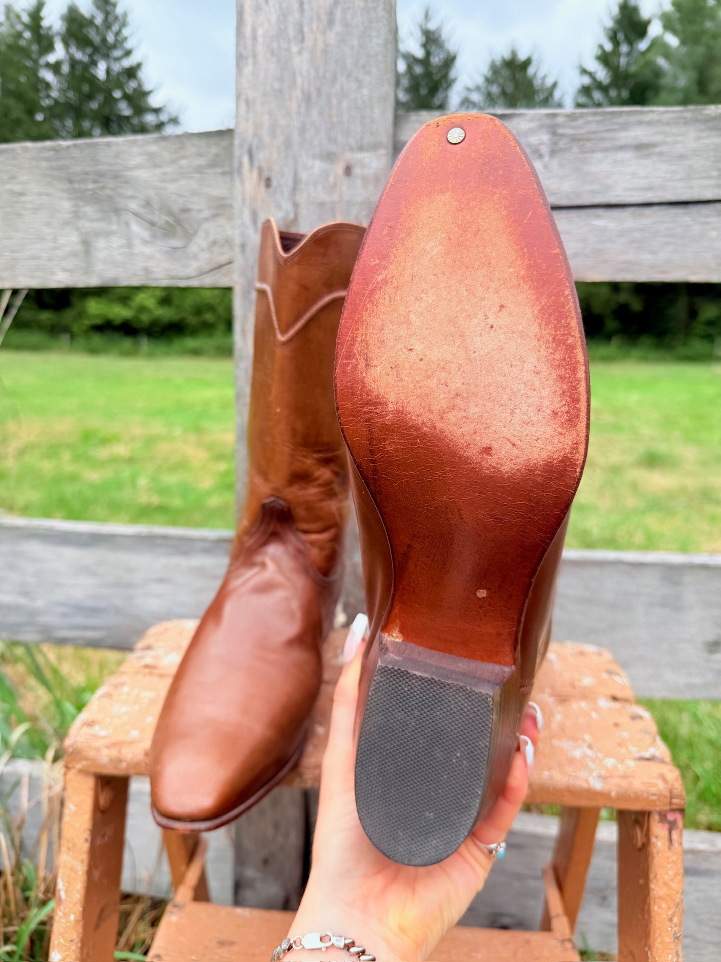 Vintage 1970s Justin Brown Leather Cowboy Boots | Men’s 9