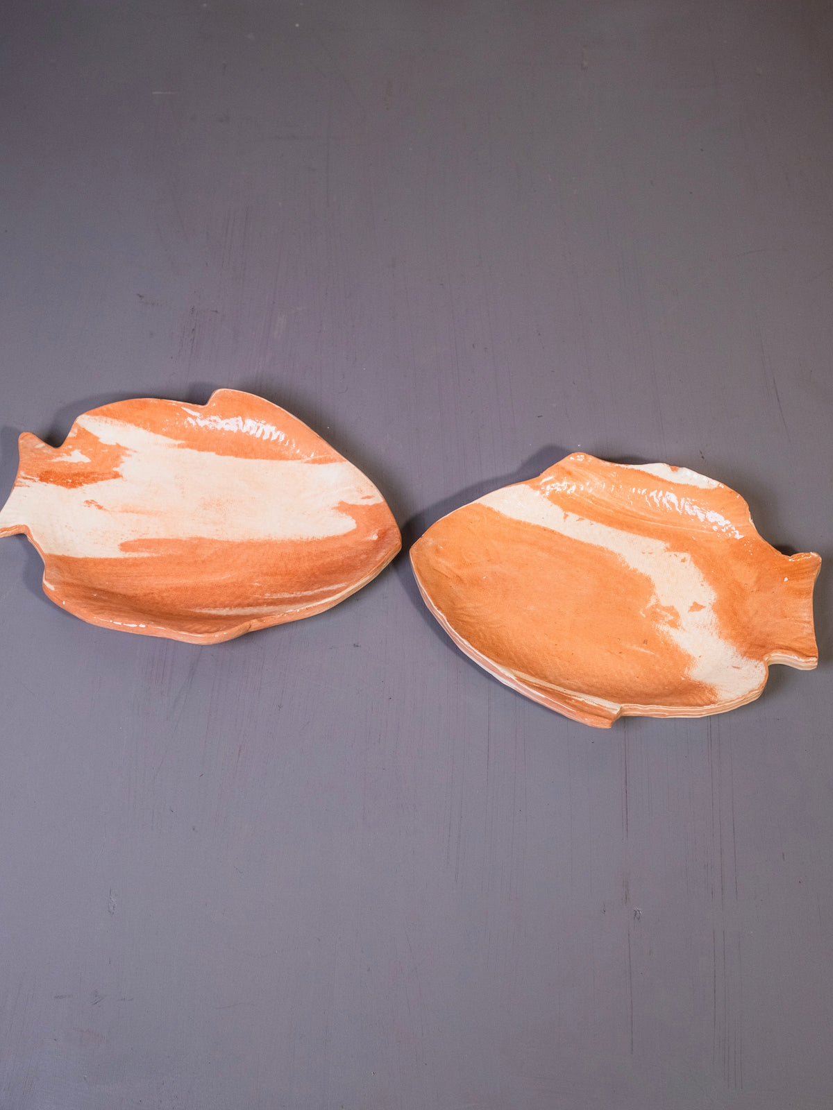 Vintage Marbled Glaze Studio Pottery Fish Plates | Set of 2