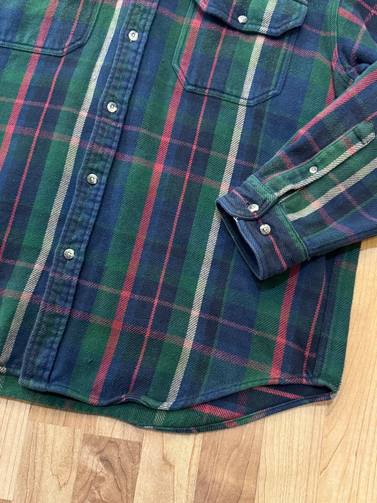 Vintage 1990s Guide Series Dark Plaid Cotton Flannel Shirt Jacket | XL