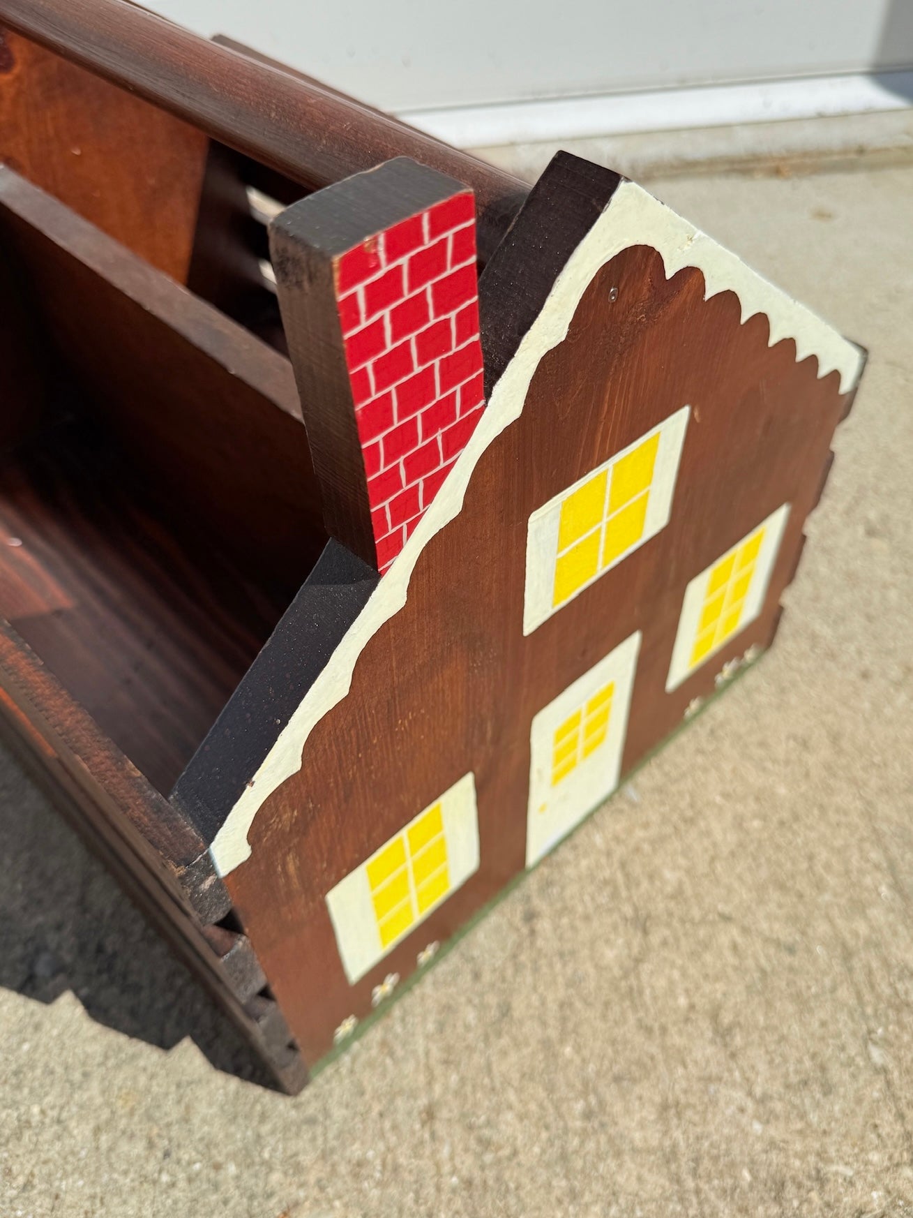 Vintage 1960s Handmade Cottage Painted Wood Crate Magazine Holder