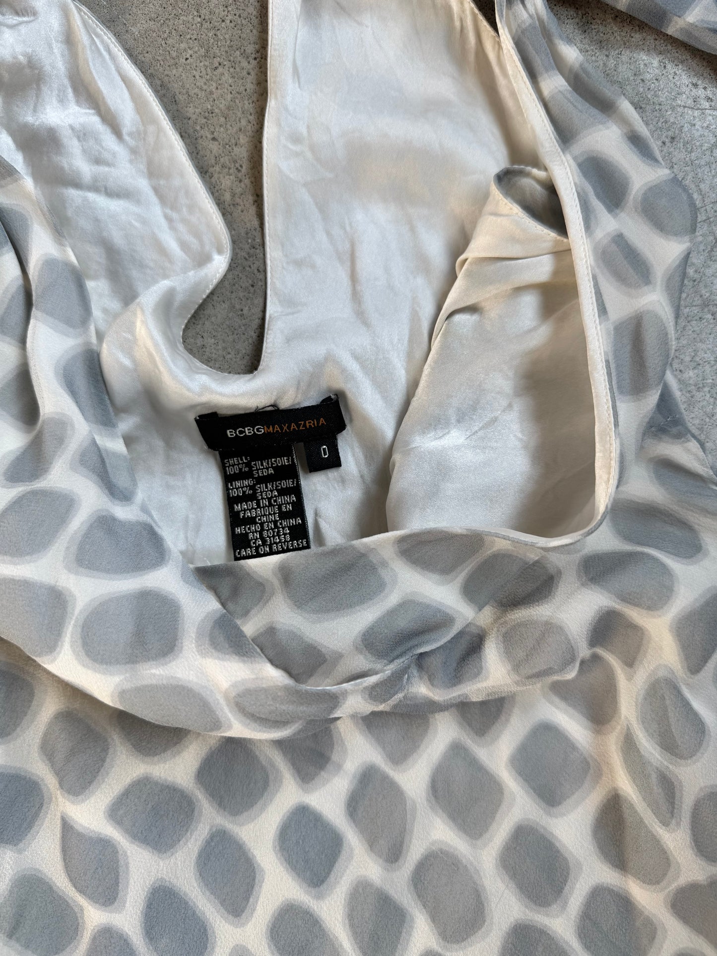 Vintage 1990s BCBG Maxazria Grey & White Printed Silk Dress | XS