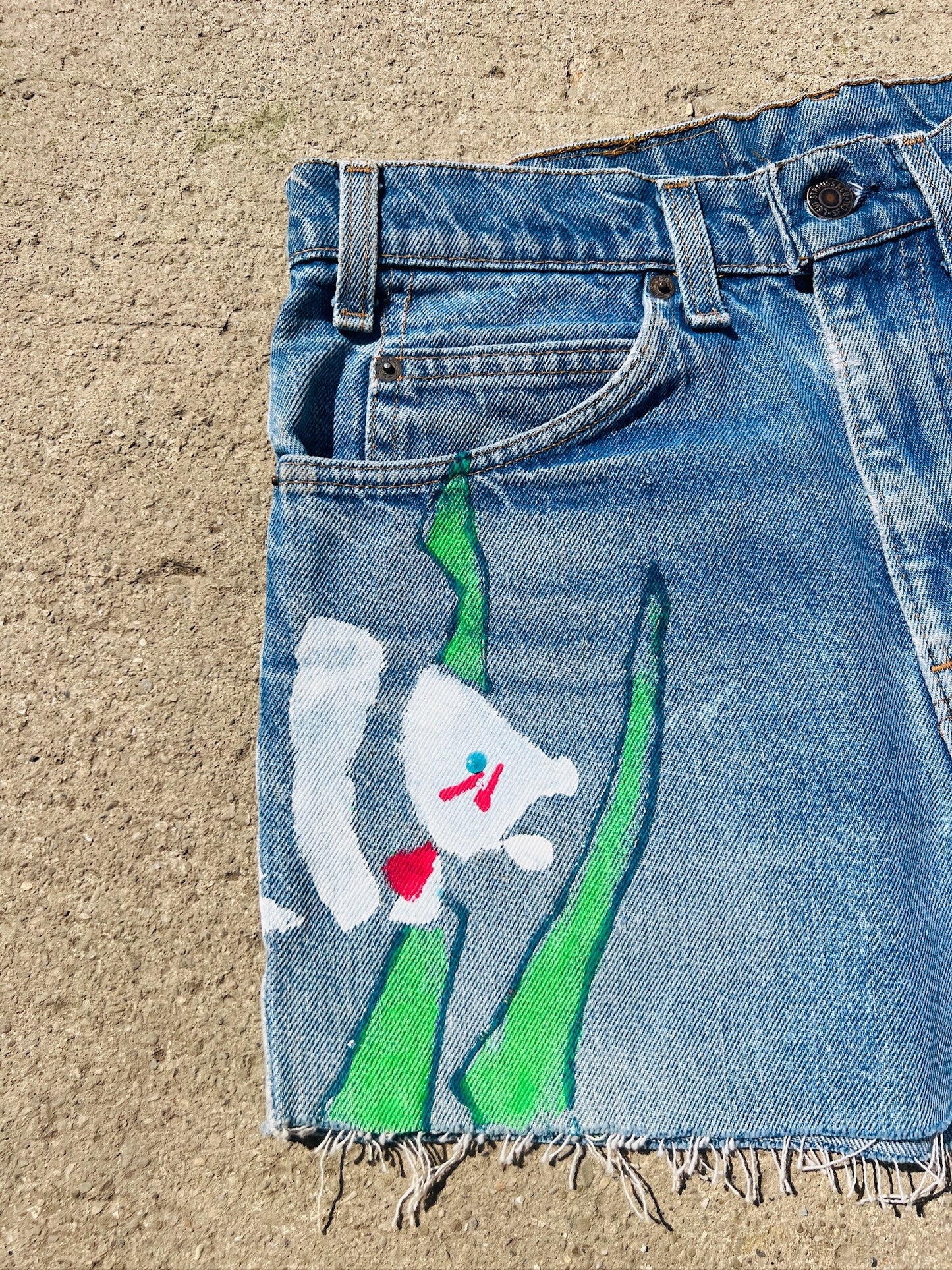 Vintage 1980s Levi’s Orange Tab Hand-Painted Fish Shorts | Waist 32”