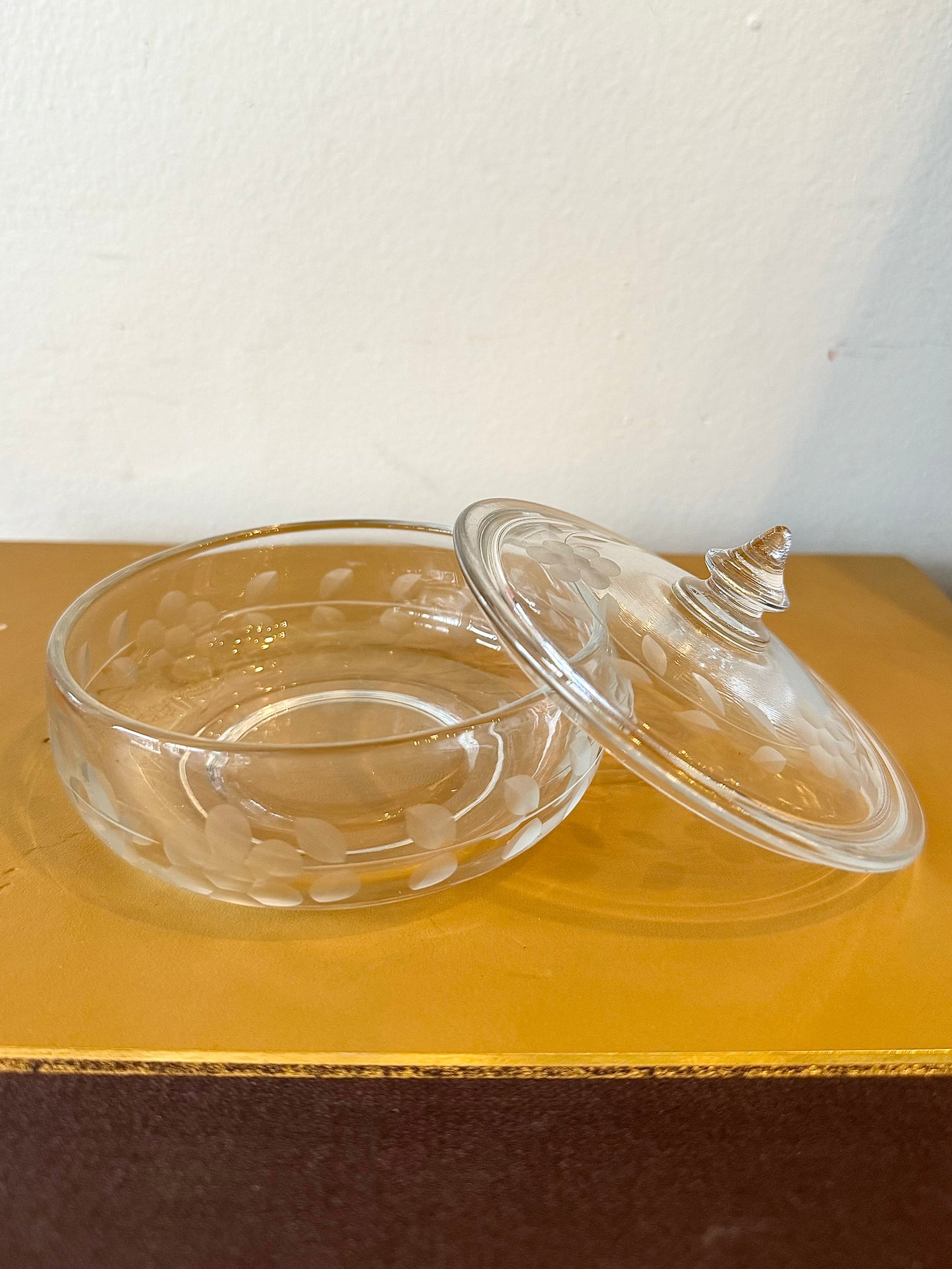 Vintage Floral Etched Glass Dish