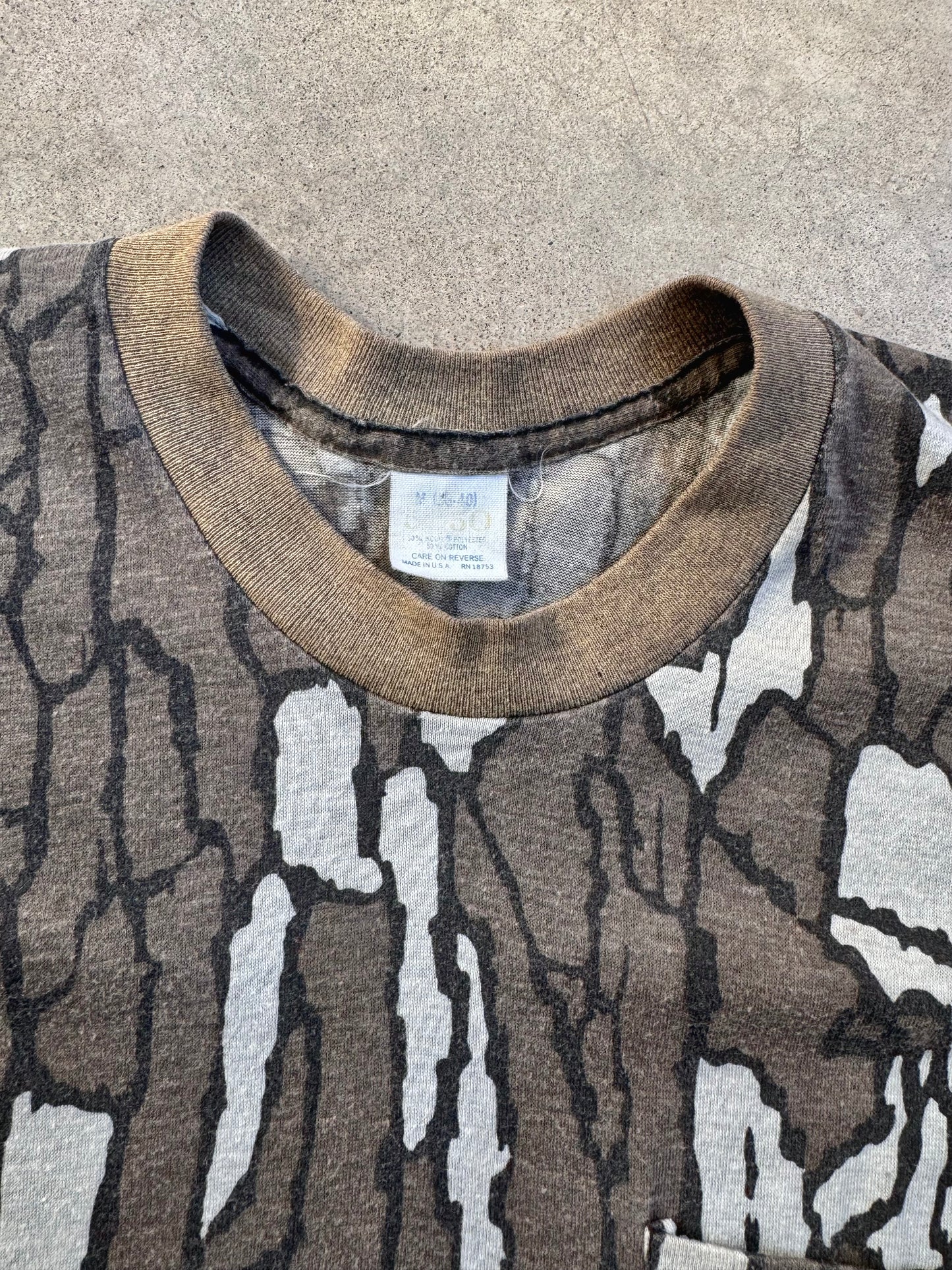 Vintage 1980s Trebark Camouflage Distressed Pocket Tee | Medium