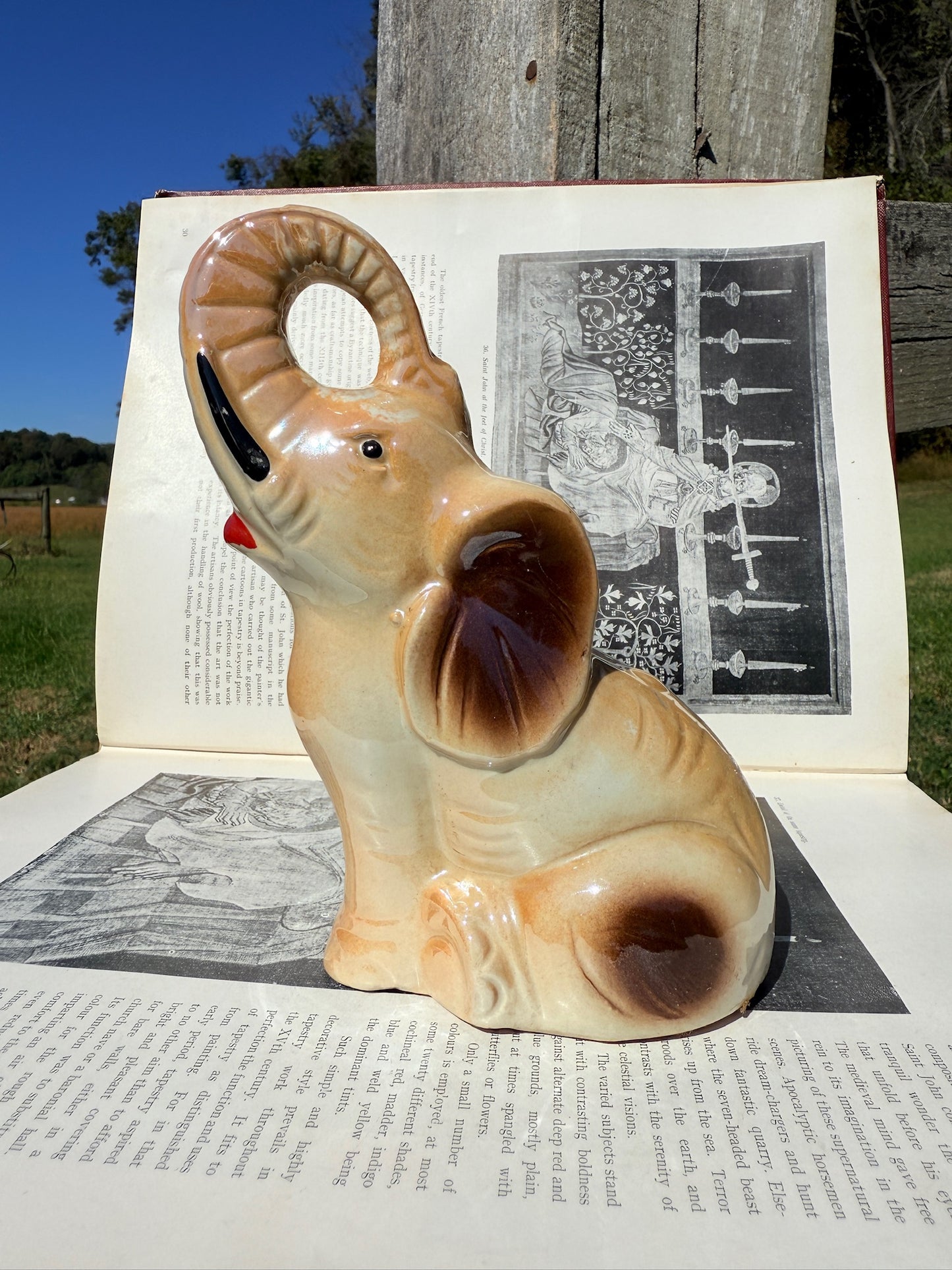 Vintage 1950s Ceramic Glazed Elephant Figurine