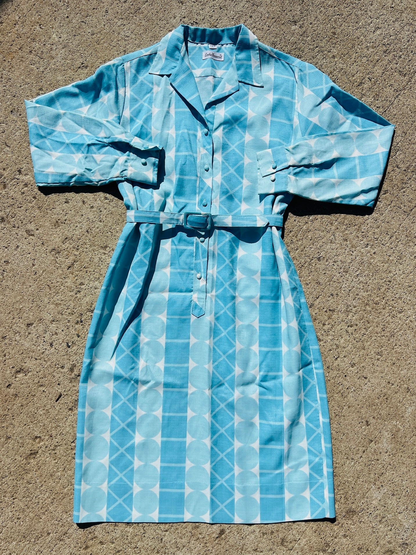 Vintage 1960s Lady Bayard Blue Belted Shirt Dress | Medium