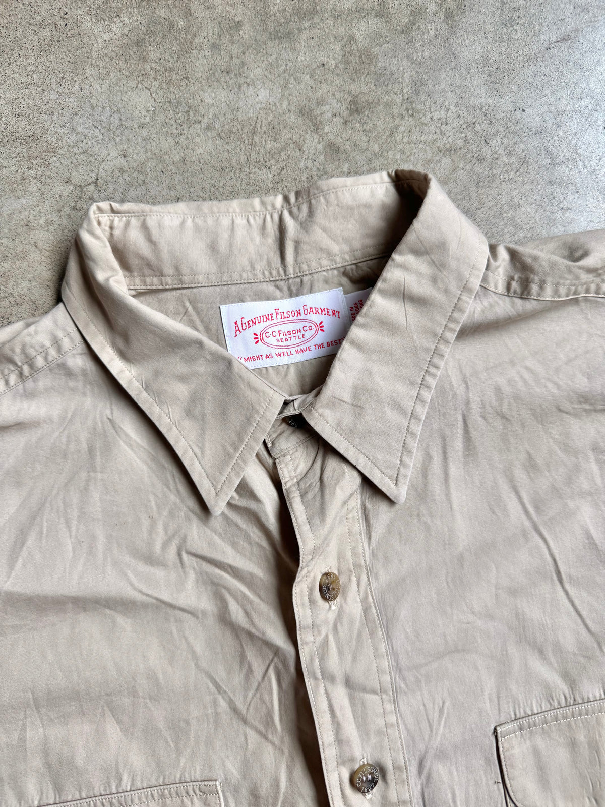 Vintage 1990s Filson Beige Khaki Cotton Utility Shirt | XXL