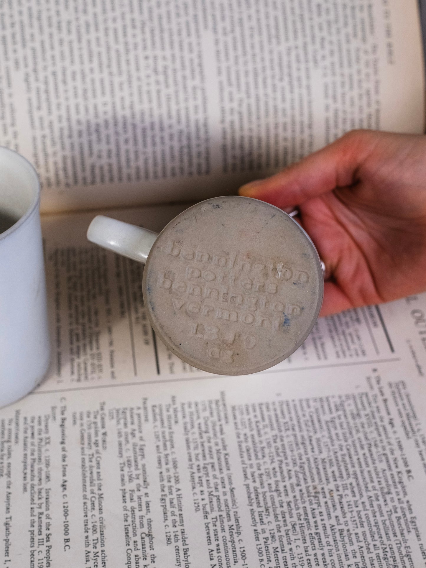 Vintage Bennington Potters White Trigger Handle Mugs | Set of 2