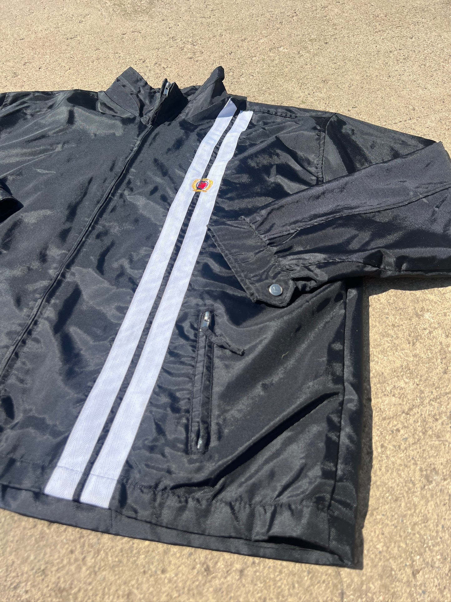 Y2K Tommy Hilfiger Black Racing Stripe Zip-Up Jacket | Large