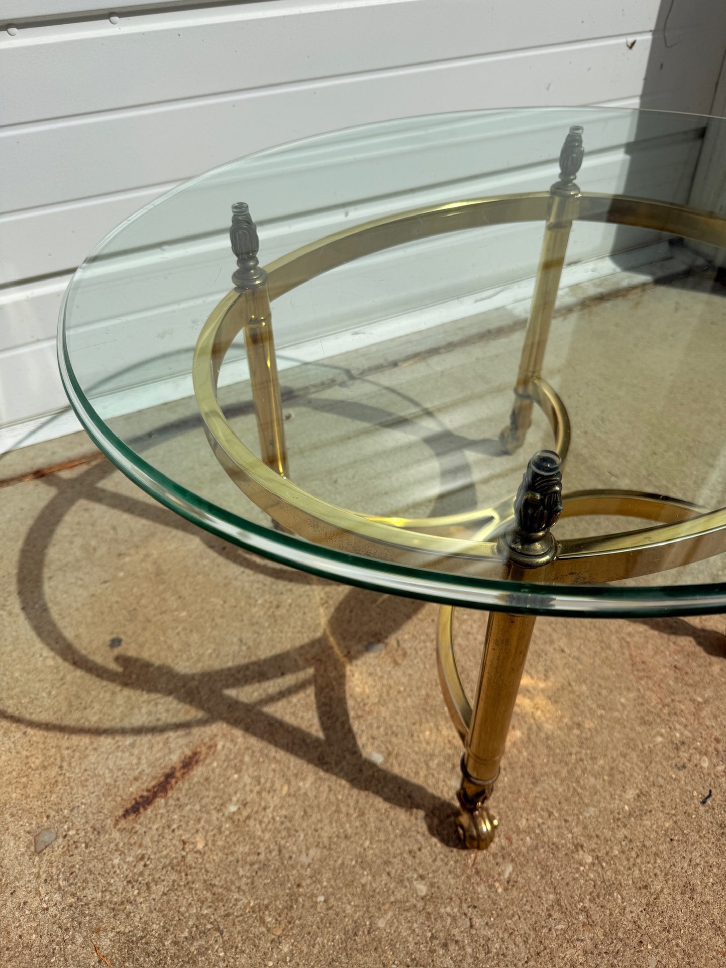 Vintage 1960s Hollywood Regency Solid Brass & Glass Top Oval Coffee Table