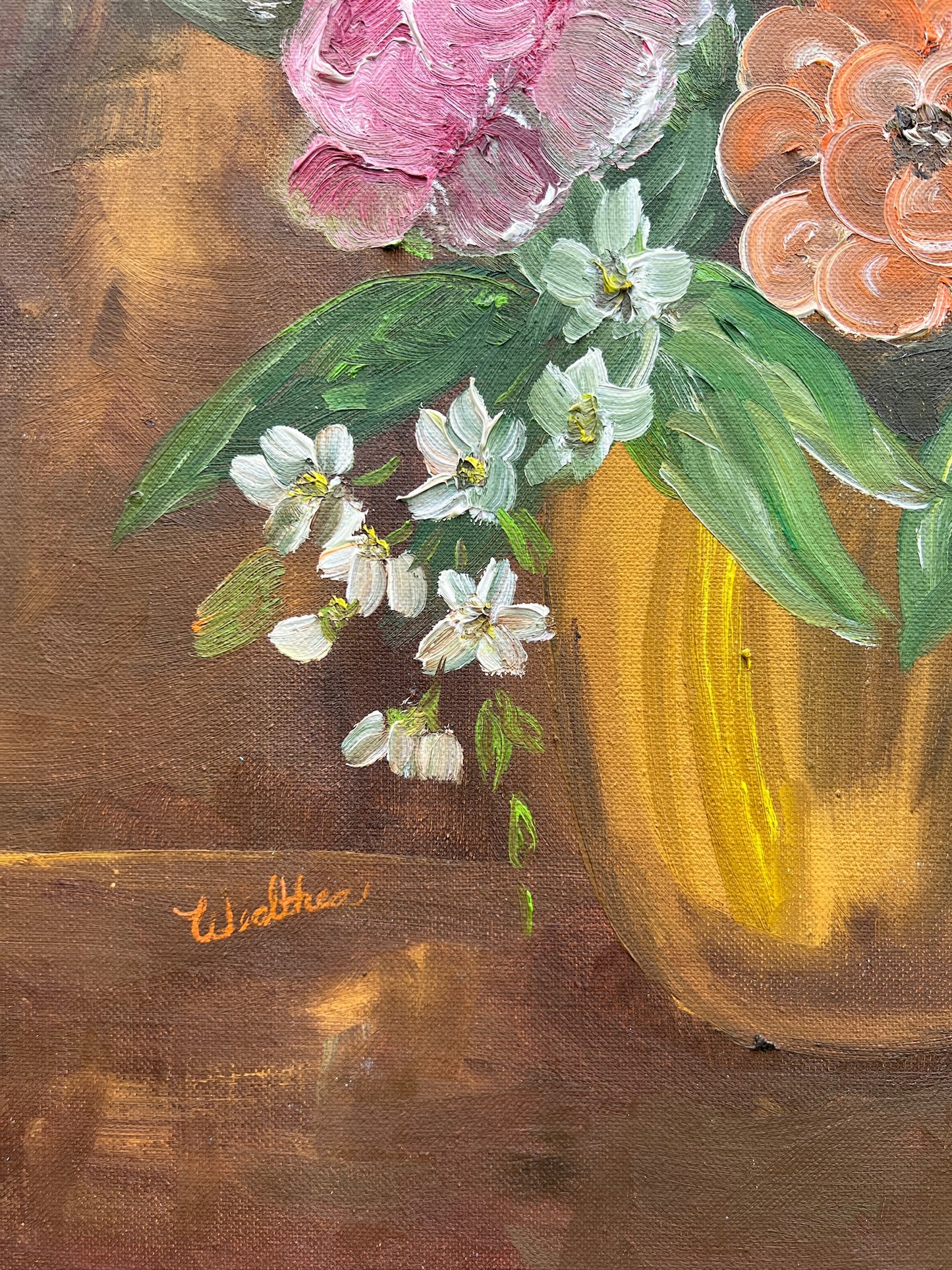 Vintage 1950s Gold Framed Floral Oil Painting |Signed