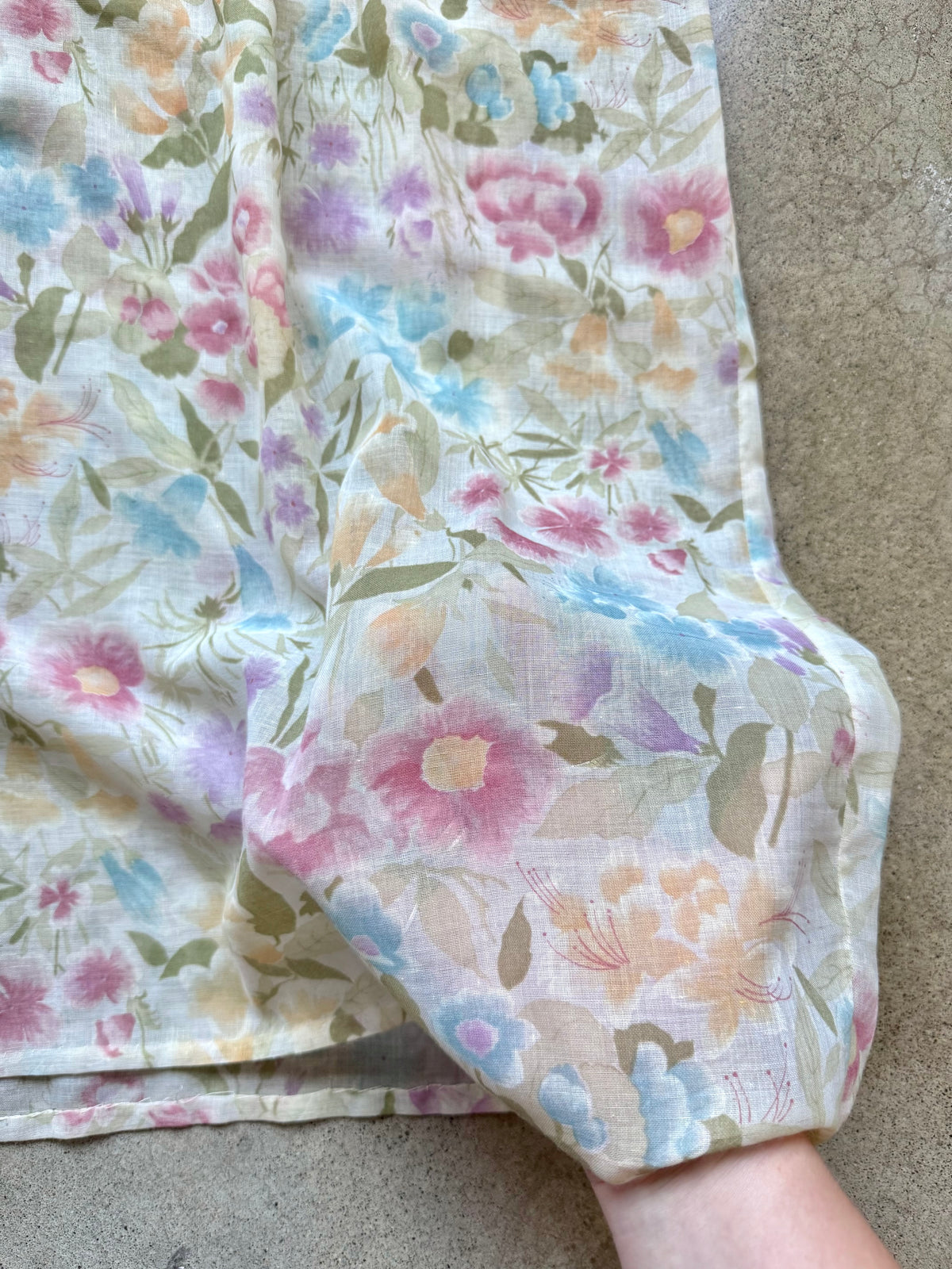 Vintage 1970s Handmade Sheer Pastel Floral Tie-Waist Maxi Dress | Small