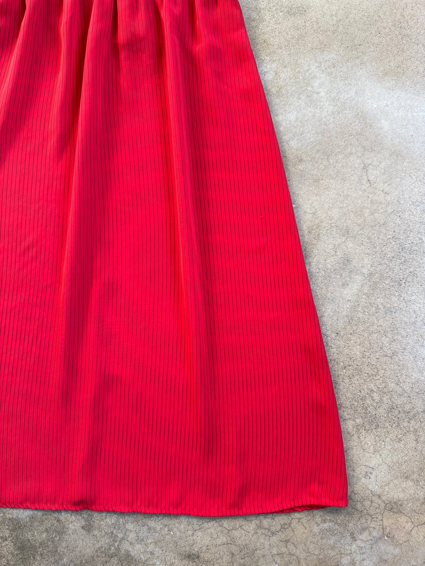 Vintage 1980s Sheer Red & Black Pinstripe Peter Pan Collar Dress | S/M