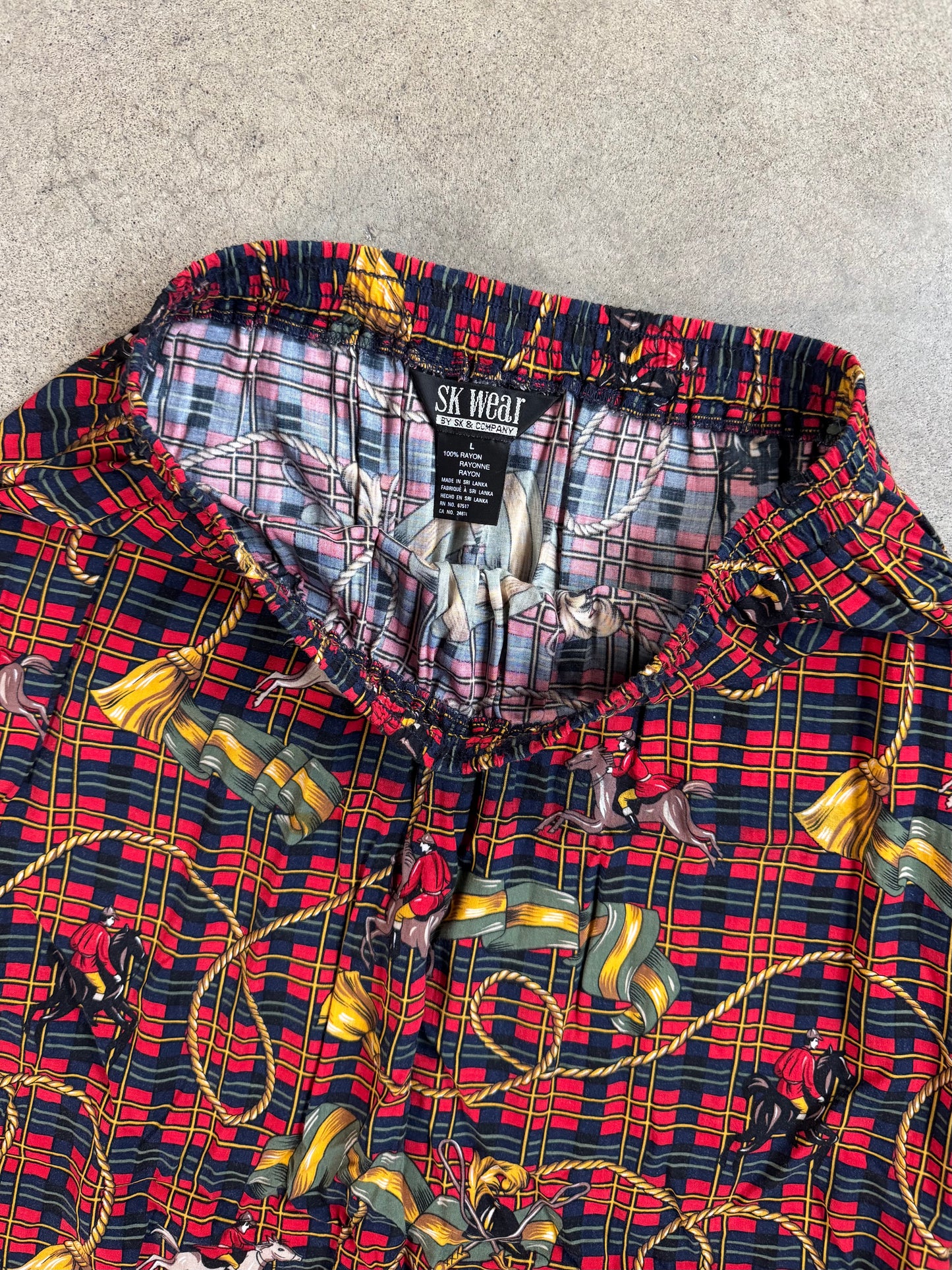 Vintage 1980s SK Wear Red Tartan Equestrian Print Two-Piece Skirt Suit | Large