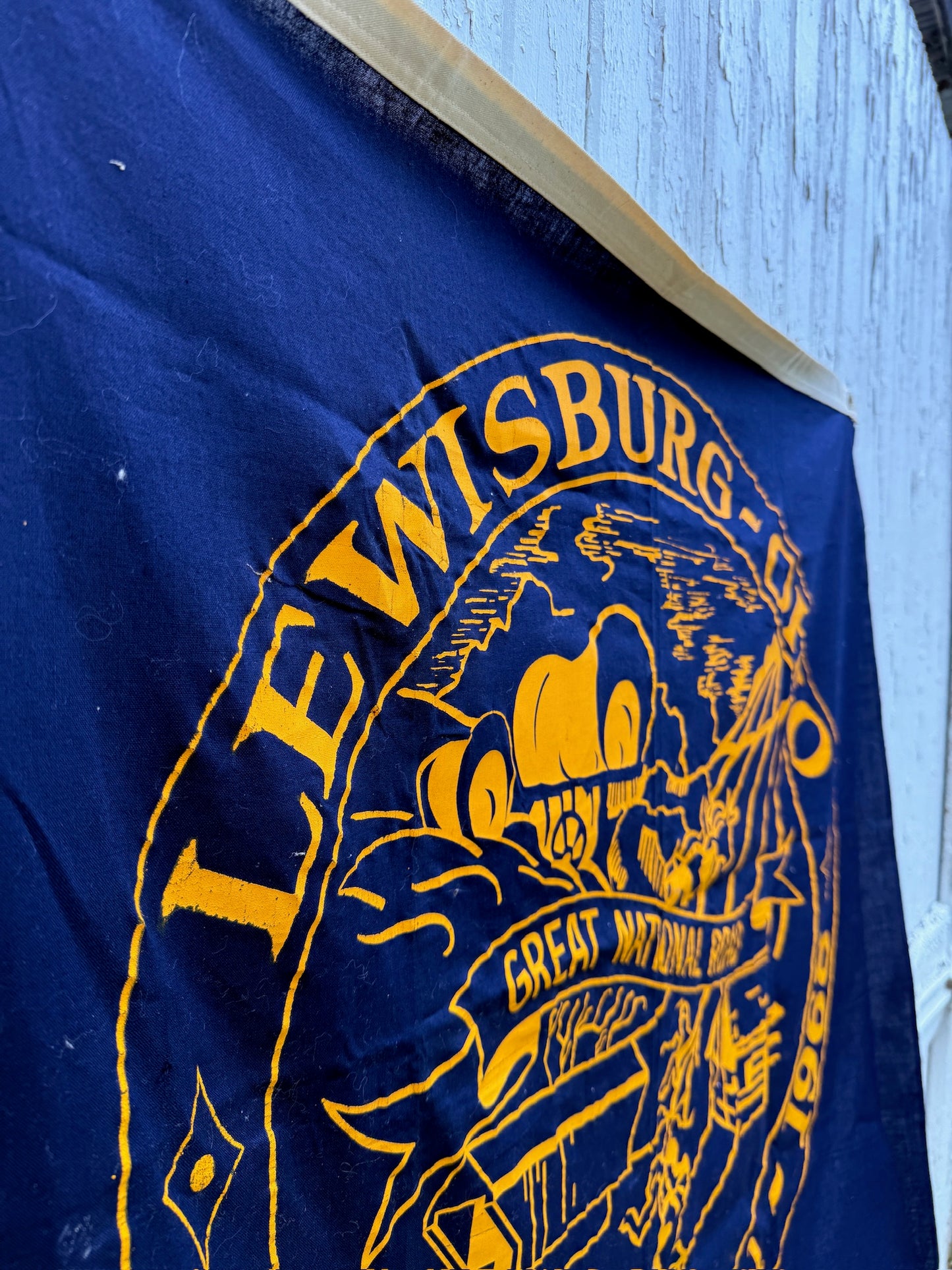 Vintage 1968 Navy Blue Lewisburg OH Sesquicentennial Banner