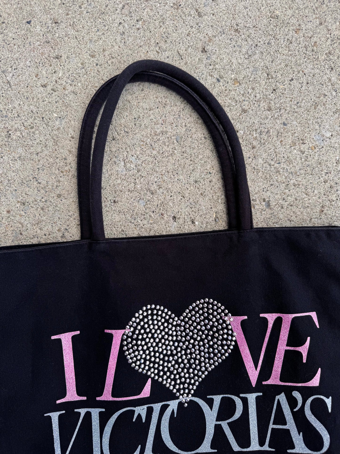 2000s "I Love Victoria’s Secret" Black Rhinestone Tote Bag