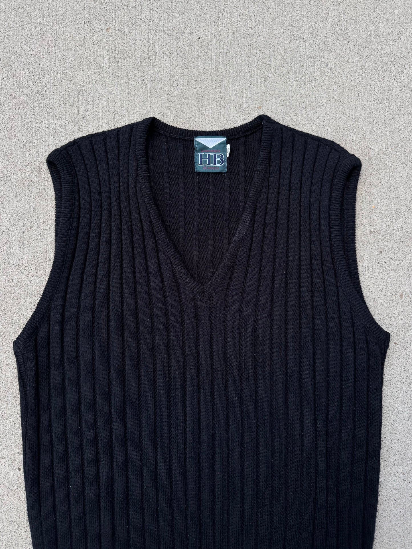 Vintage 1990s Harbor Bay Black Rib Knit Sweater Vest | XXL