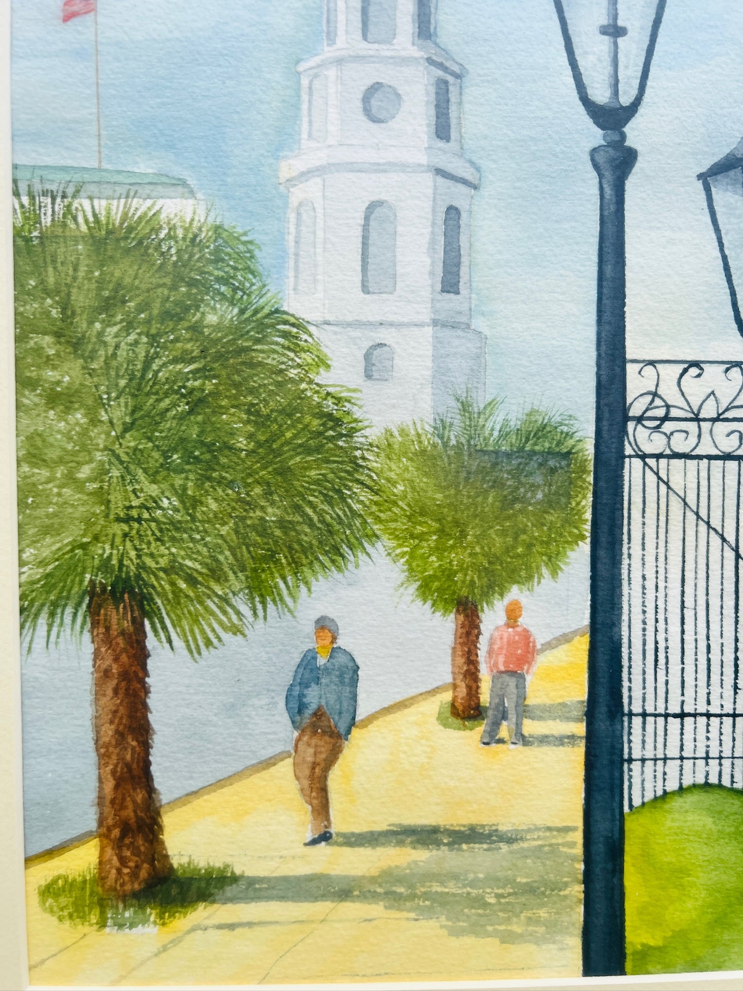 Vintage 1970s Framed Charleston Street Scene Watercolor