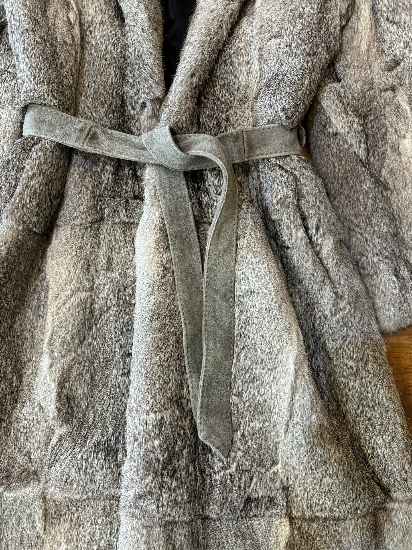 Vintage Grey Rabbit Fur Tie Waist Coat | Medium