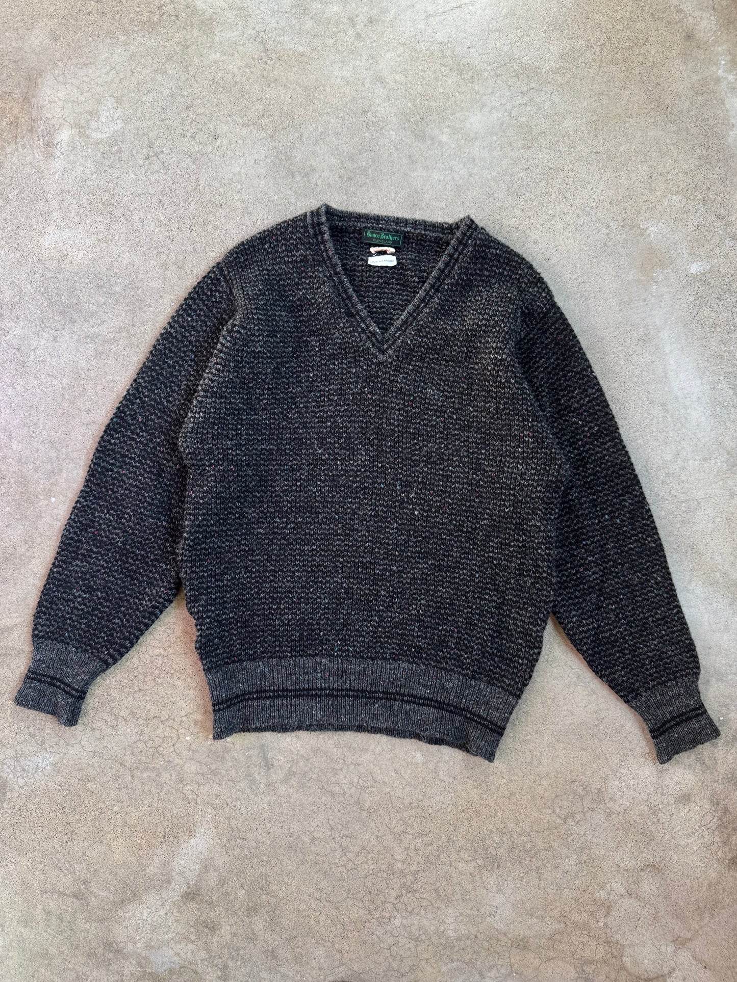 Vintage 1950s Bunce Brothers Cleveland Speckled Wool V-Neck Sweater | M/L