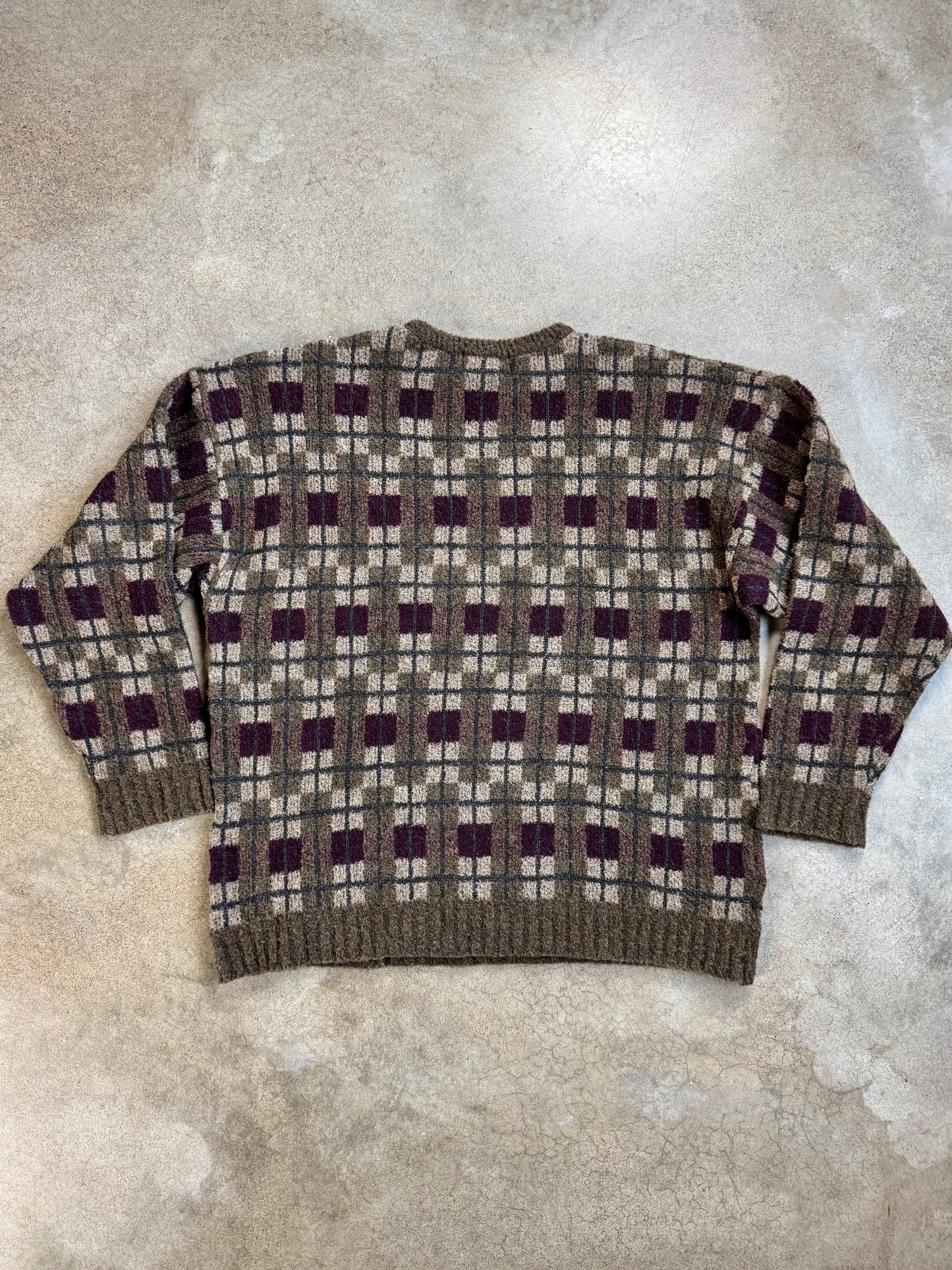 Vintage 1990s Chaps Ralph Lauren Plaid Wool-Blend Crewneck Sweater | XL