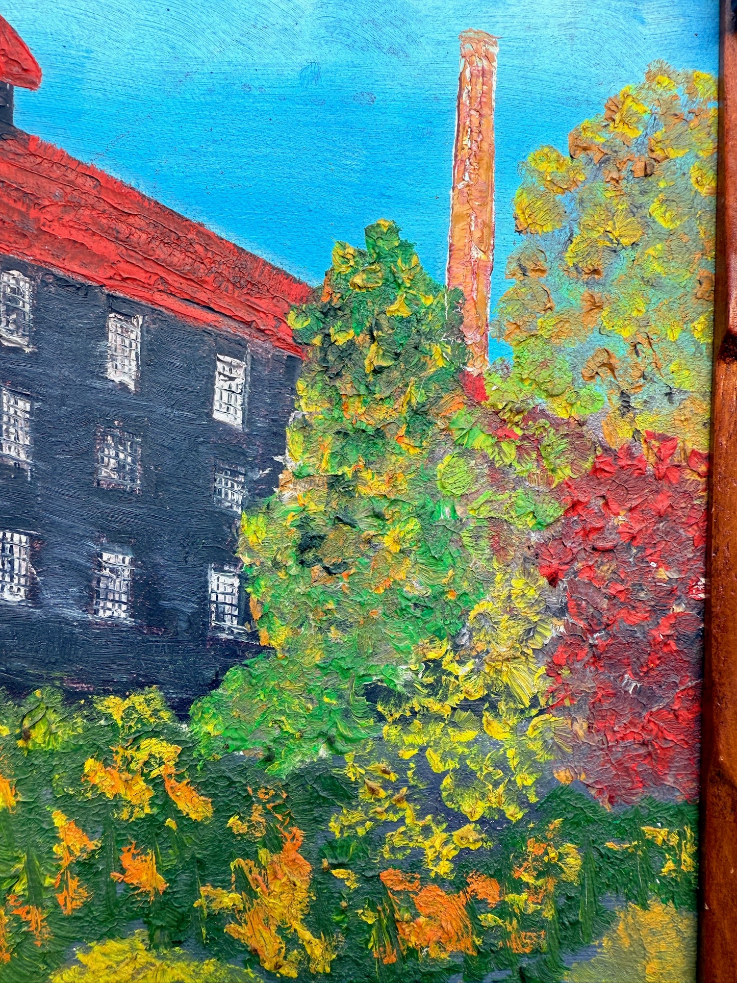 Vintage Framed & Signed Oak Leaf Bordered Watermill Landscape Oil on Canvas
