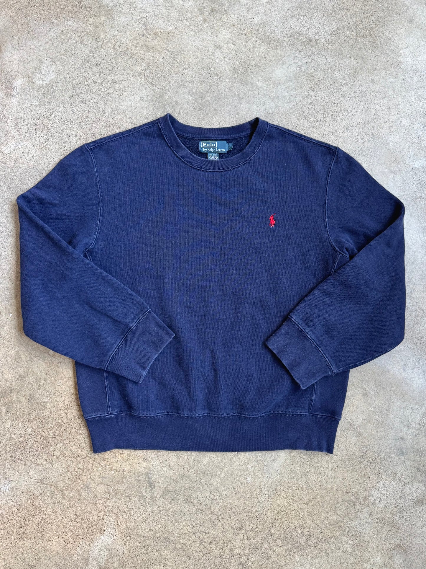 Vintage 1990s Polo Ralph Lauren Navy Blue Crewneck Sweatshirt | Large