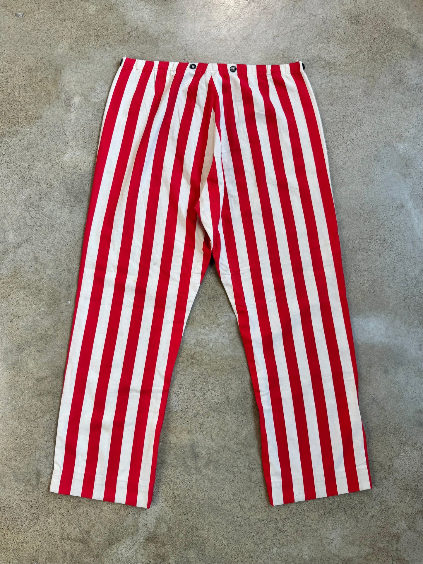Vintage 1960s Red & White Striped Cotton Trousers | L/XL