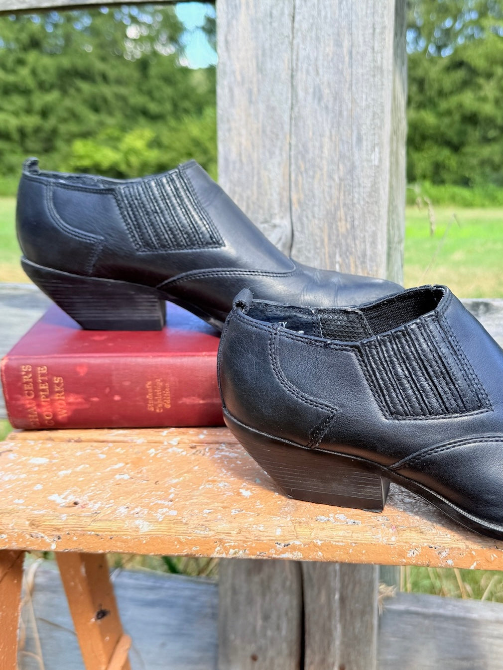 Vintage 1980s Zodiac Black Leather Western Ankle Boots | Women’s 8