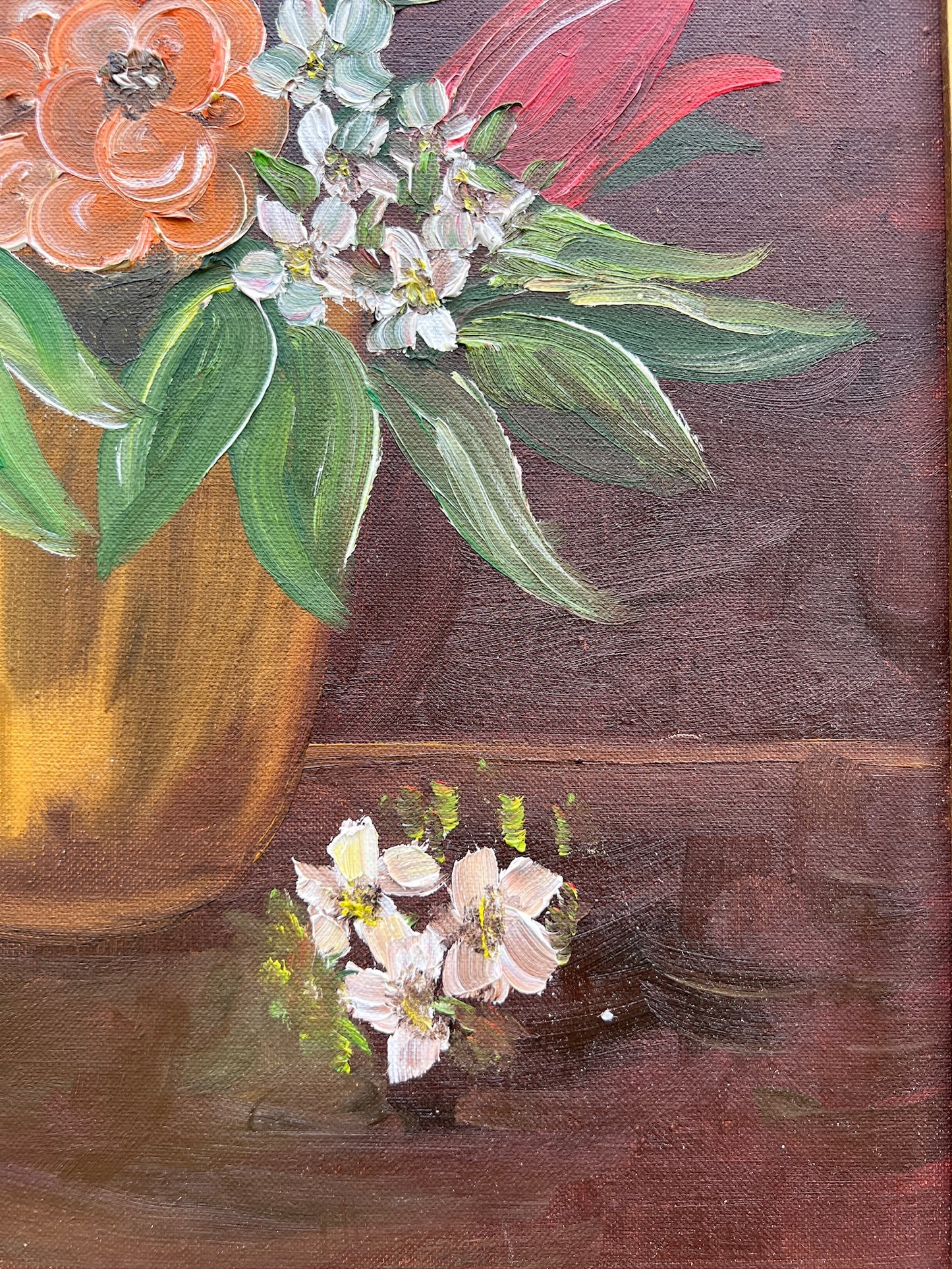 Vintage 1950s Gold Framed Floral Oil Painting |Signed