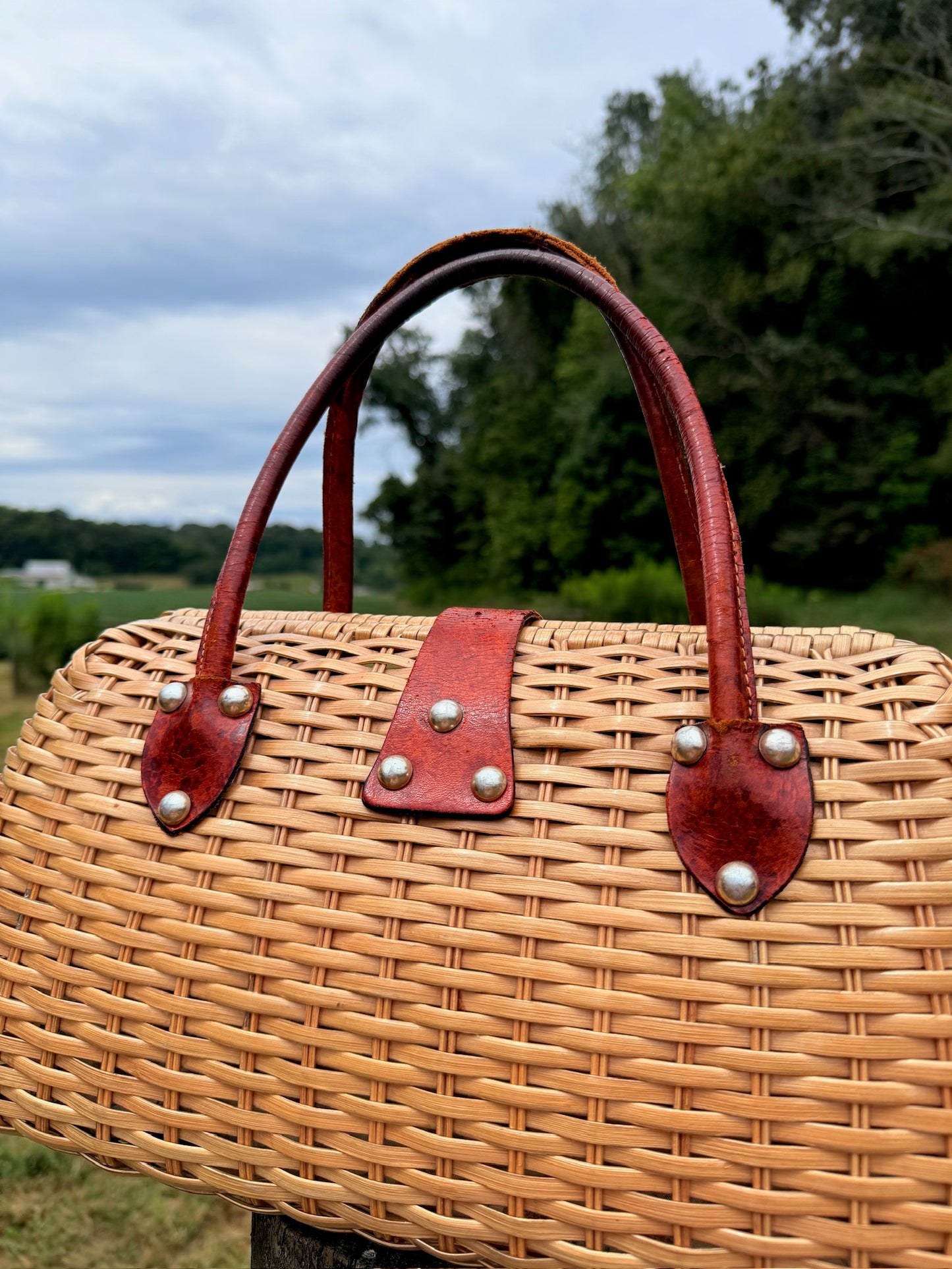 Vintage 1990s Kate Spade Woven Wicker & Leather Accent Top Handle Bag