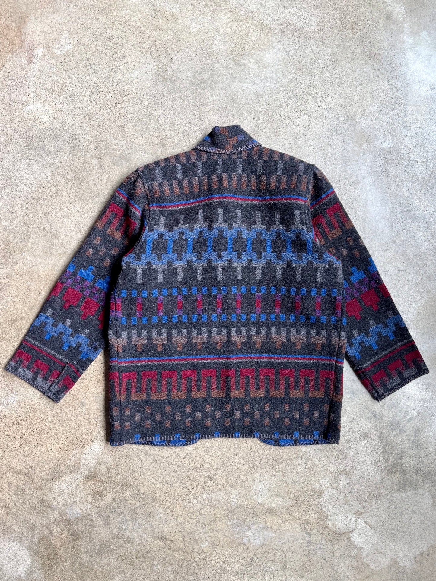 Vintage 1990s Karen Kane Southwestern Pattern Wool-Blend Cardigan Jacket | Small
