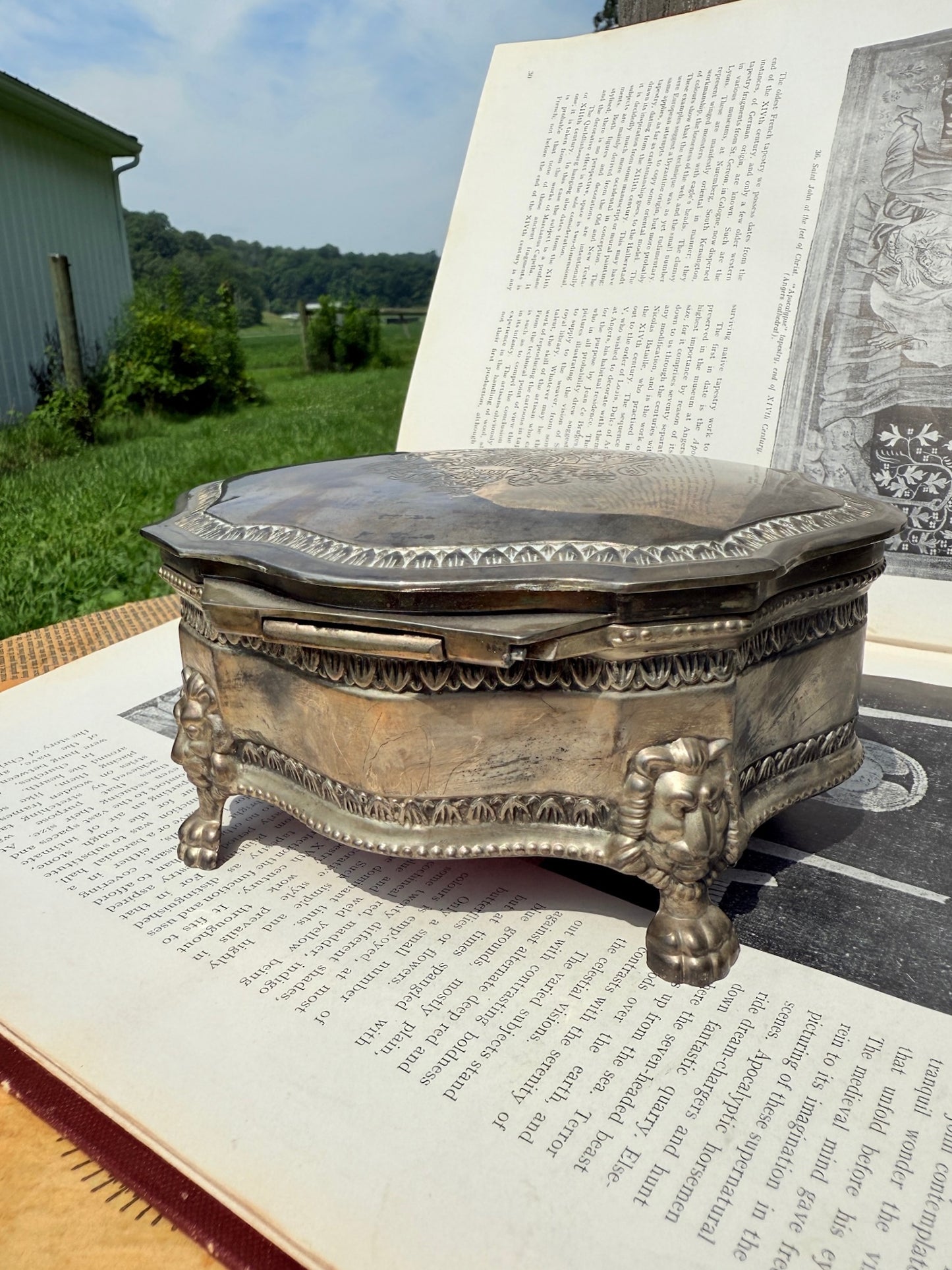 Vintage 1950s Silver-Plated Velvet Lined Trinket Box