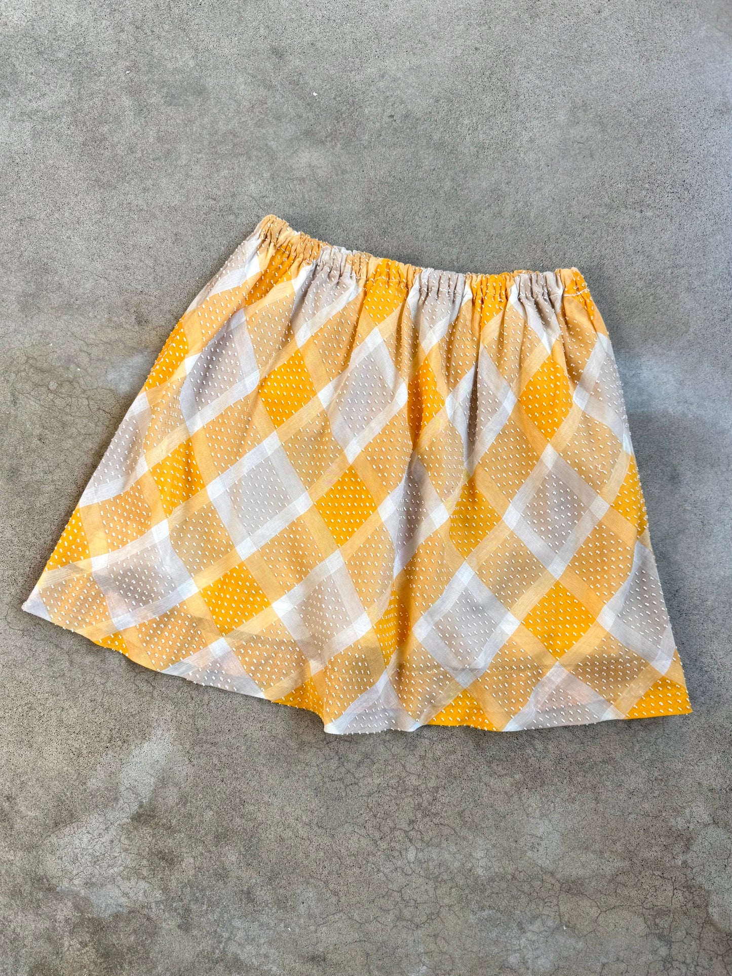 Vintage 1960s Orange & White Diamond Plaid Mini Circle Skirt | M/L