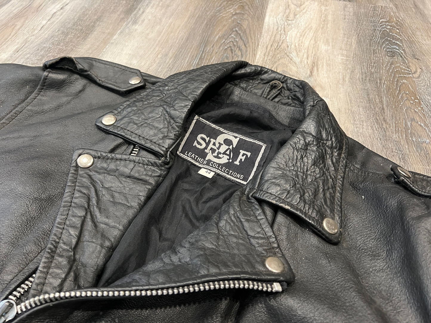 Vintage 1980s Shaf Black Leather Motorcycle Jacket | L/XL