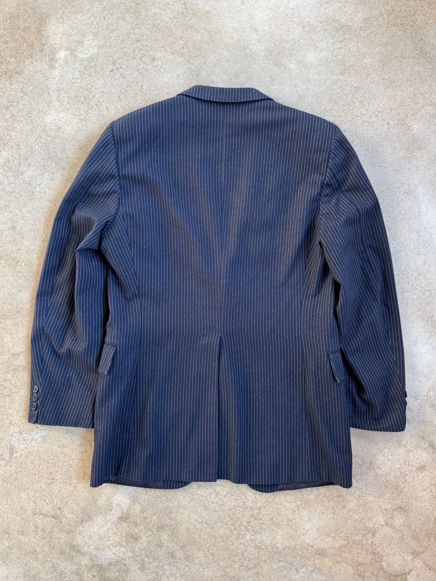 Vintage 1970s Yves Saint Laurent Wool Navy Blue Pinstripe 3-Piece Suit | 42