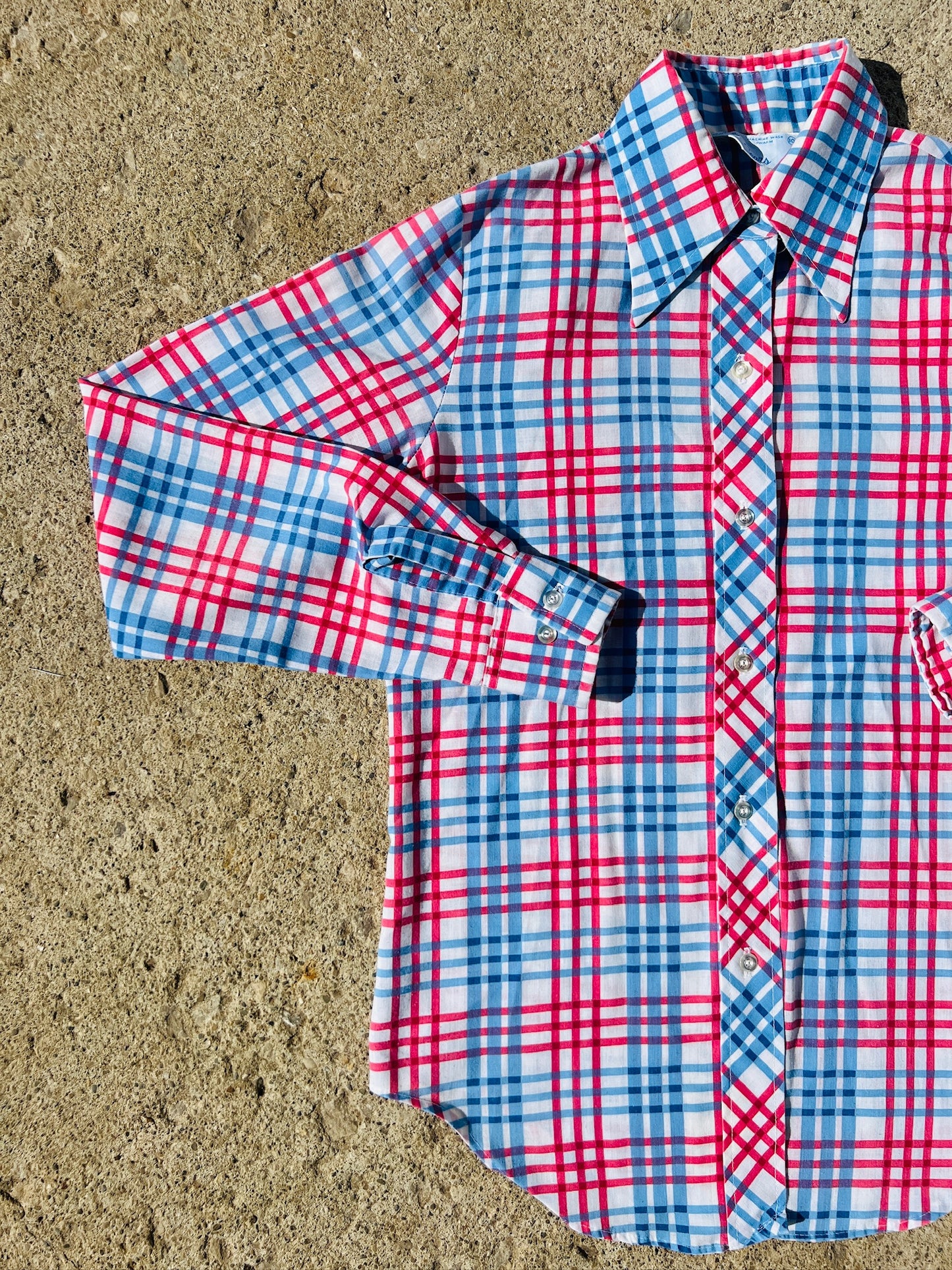 Vintage Sears Red & Blue Plaid Button-Up Shirt | Small