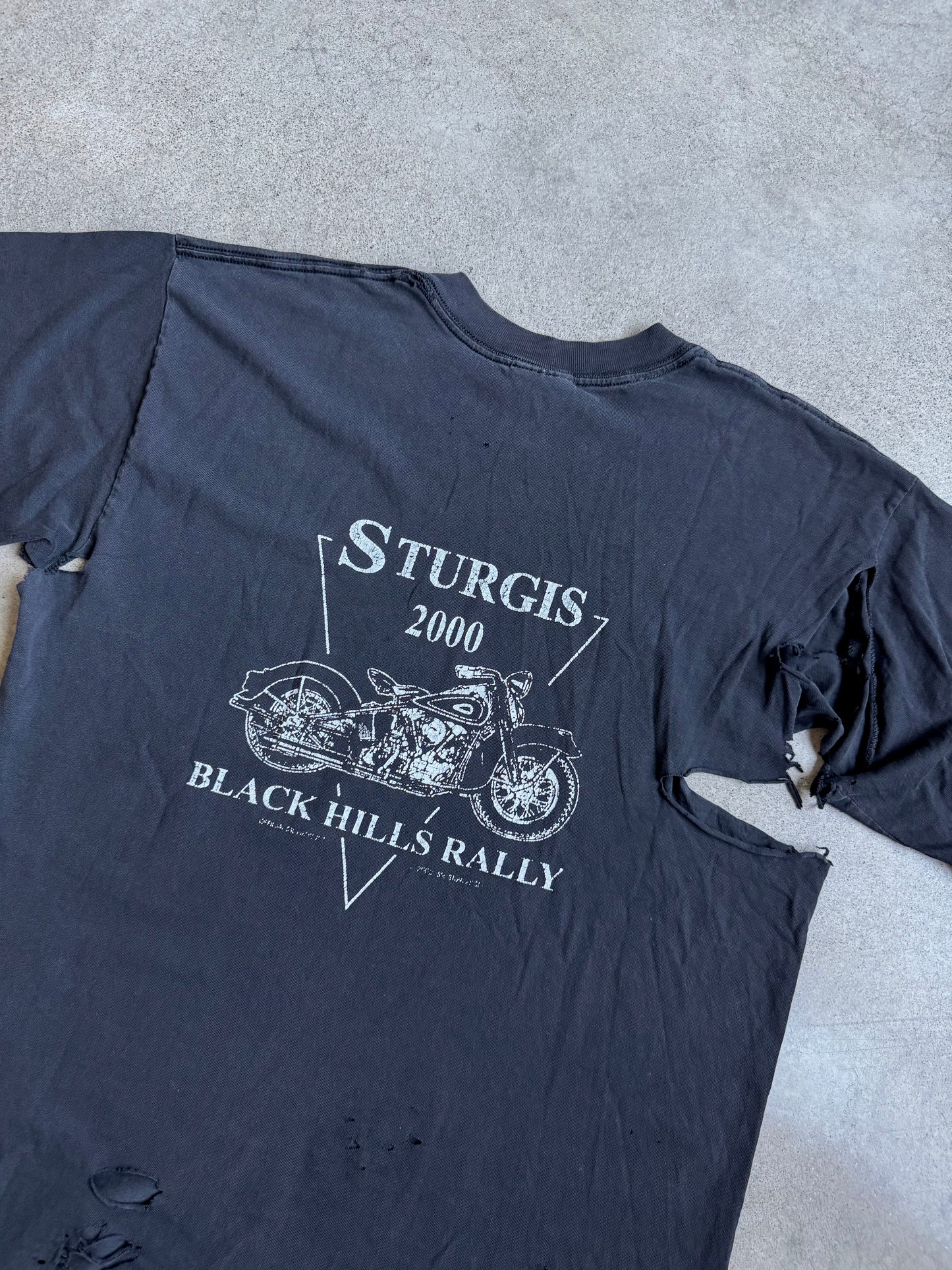 2000s Sturgis Black Hills Rally Distressed Thrashed Graphic Tee | Large