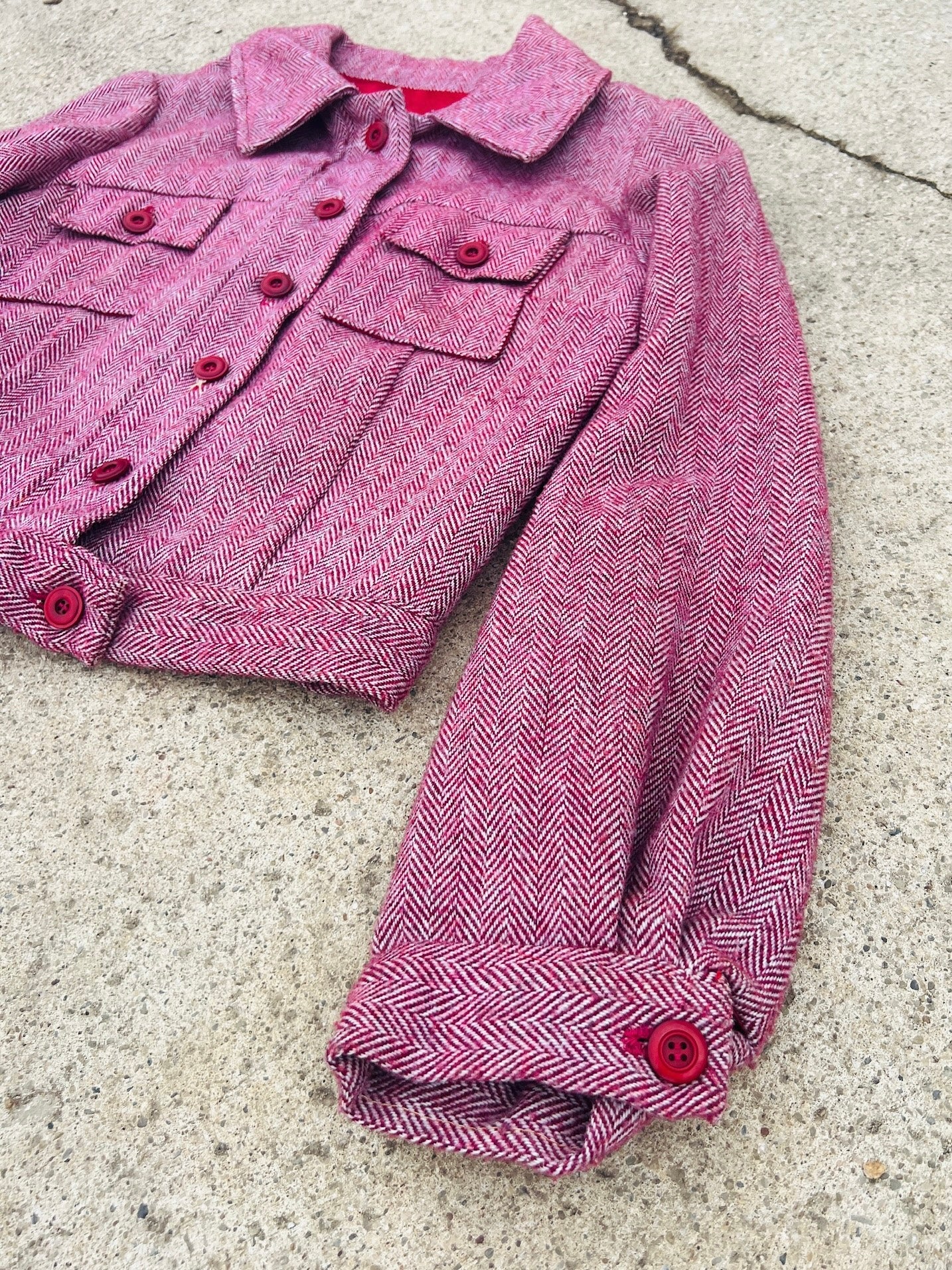 Vintage 1960s Cropped Tweed Button Up Jacket | S/M