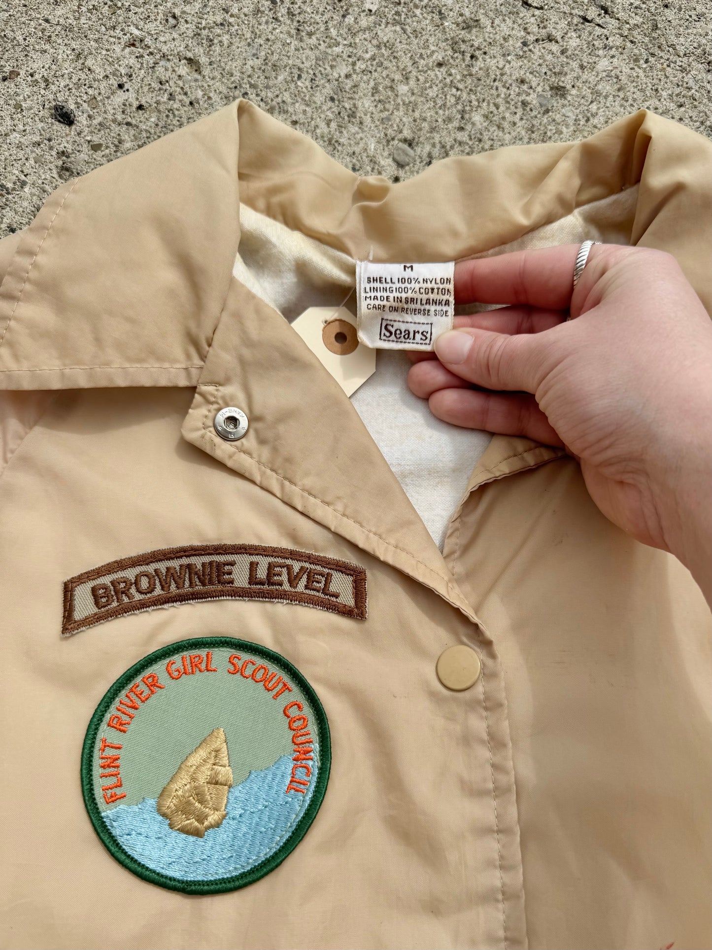Vintage 1980s Flint River Girl Scouts Patched Windbreaker Jacket | Medium