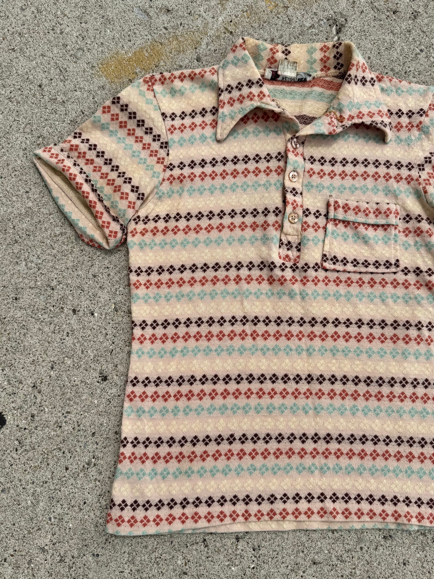 Vintage 1960s Chess King Diamond Pattern Knit Polo Shirt | XS/S