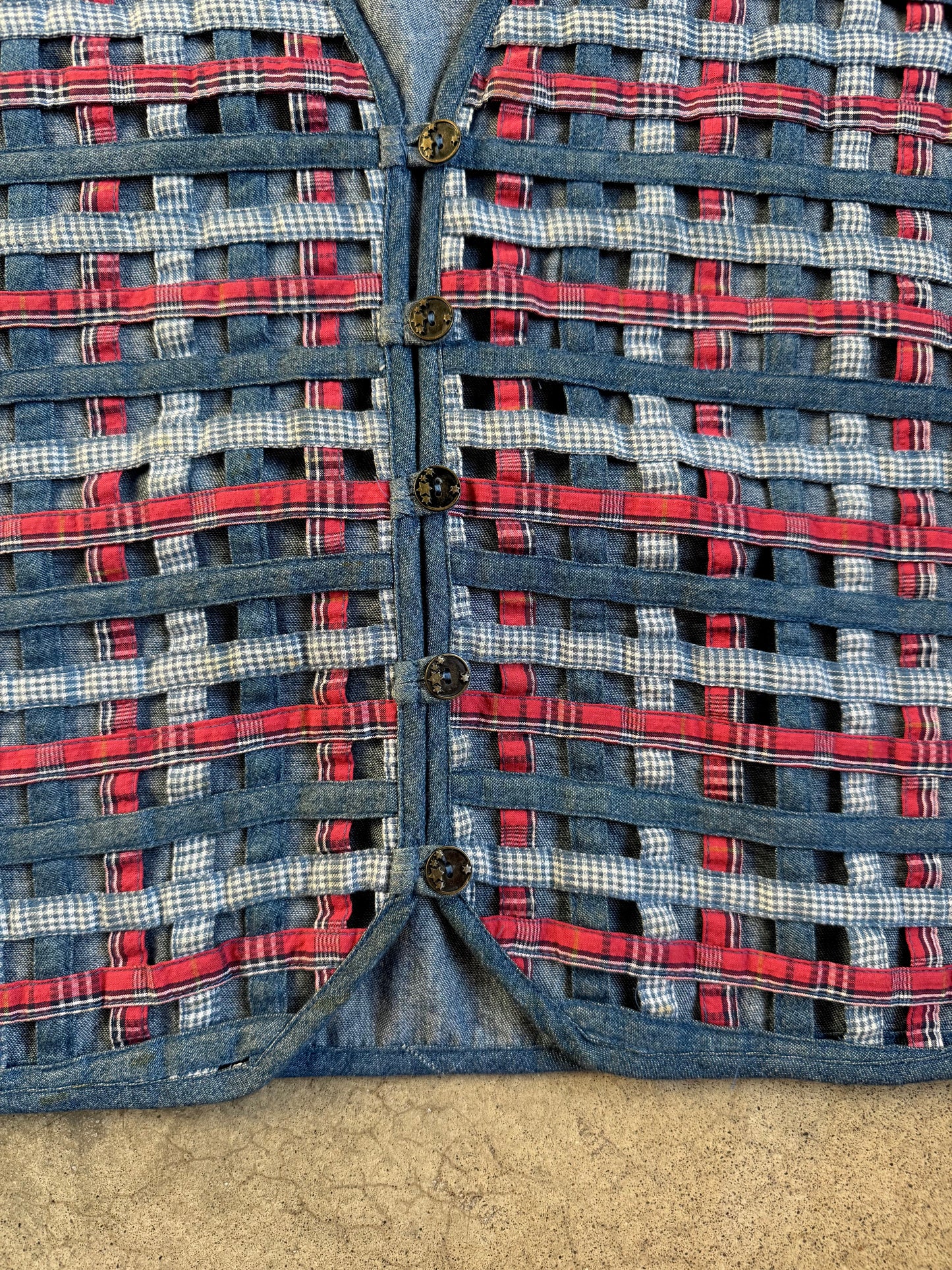 Vintage 1990s Koret City Blues Denim Lattice Woven Vest | Large