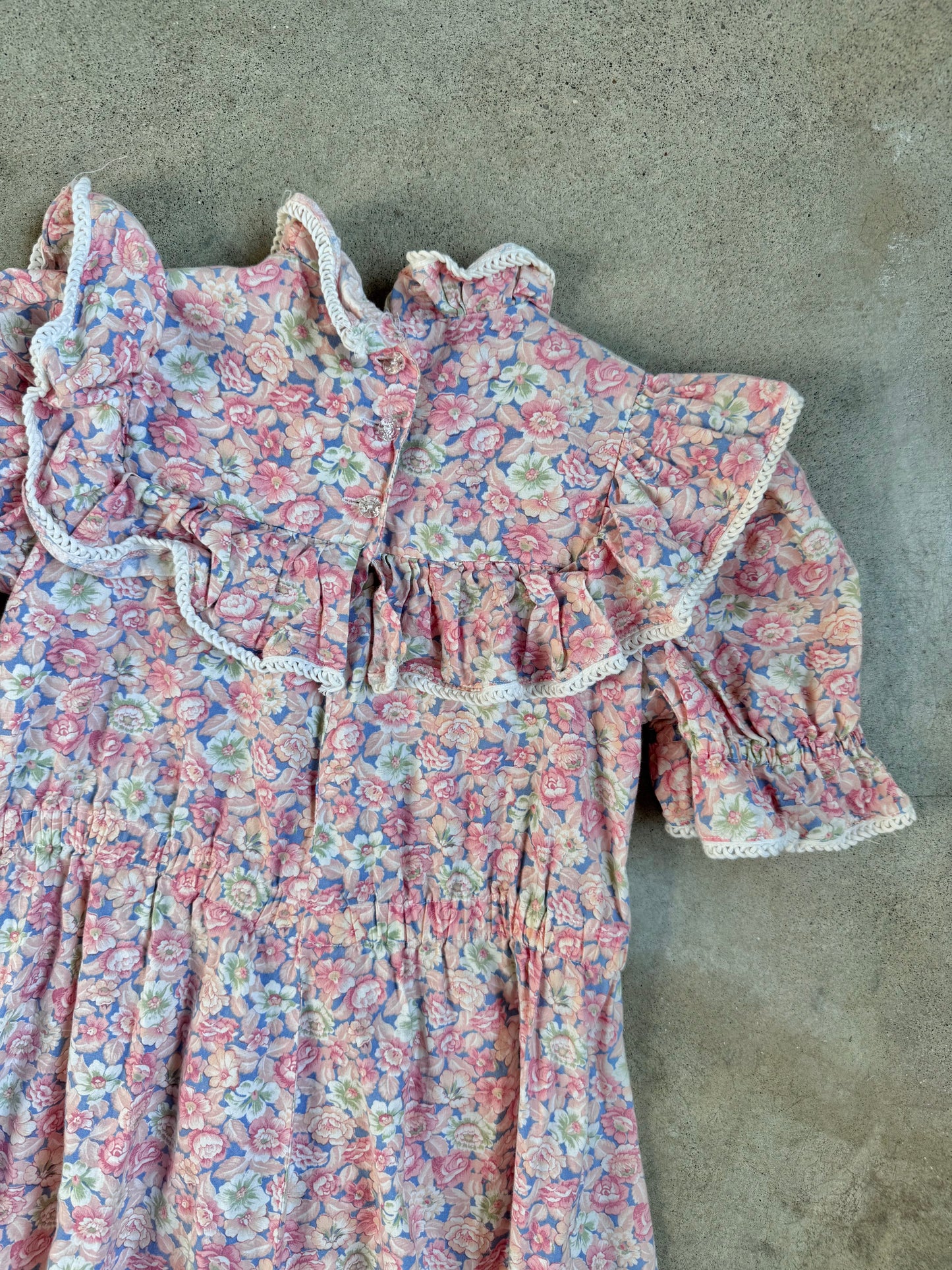 Vintage 1970s Handmade Pink Floral Frilled Collar Babydoll Dress | XS/S