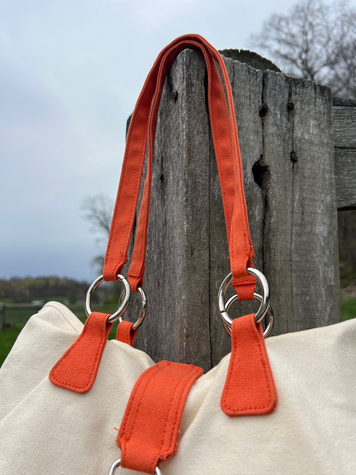 2000s Matrix Orange & Cream Canvas Tote Purse