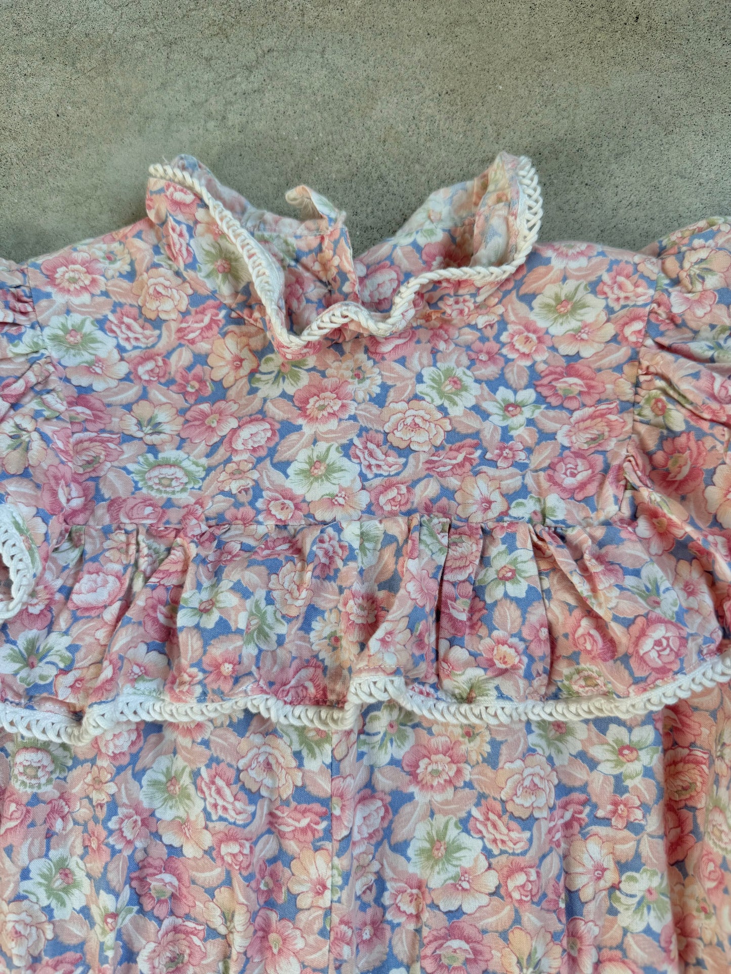 Vintage 1970s Handmade Pink Floral Frilled Collar Babydoll Dress | XS/S